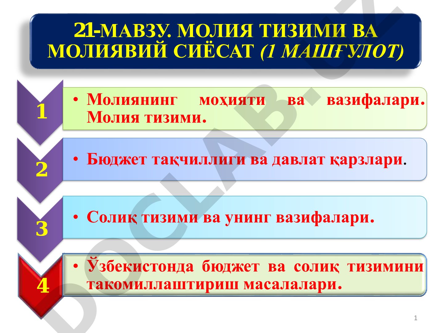 Молия тизими ва молиявий сиёсат