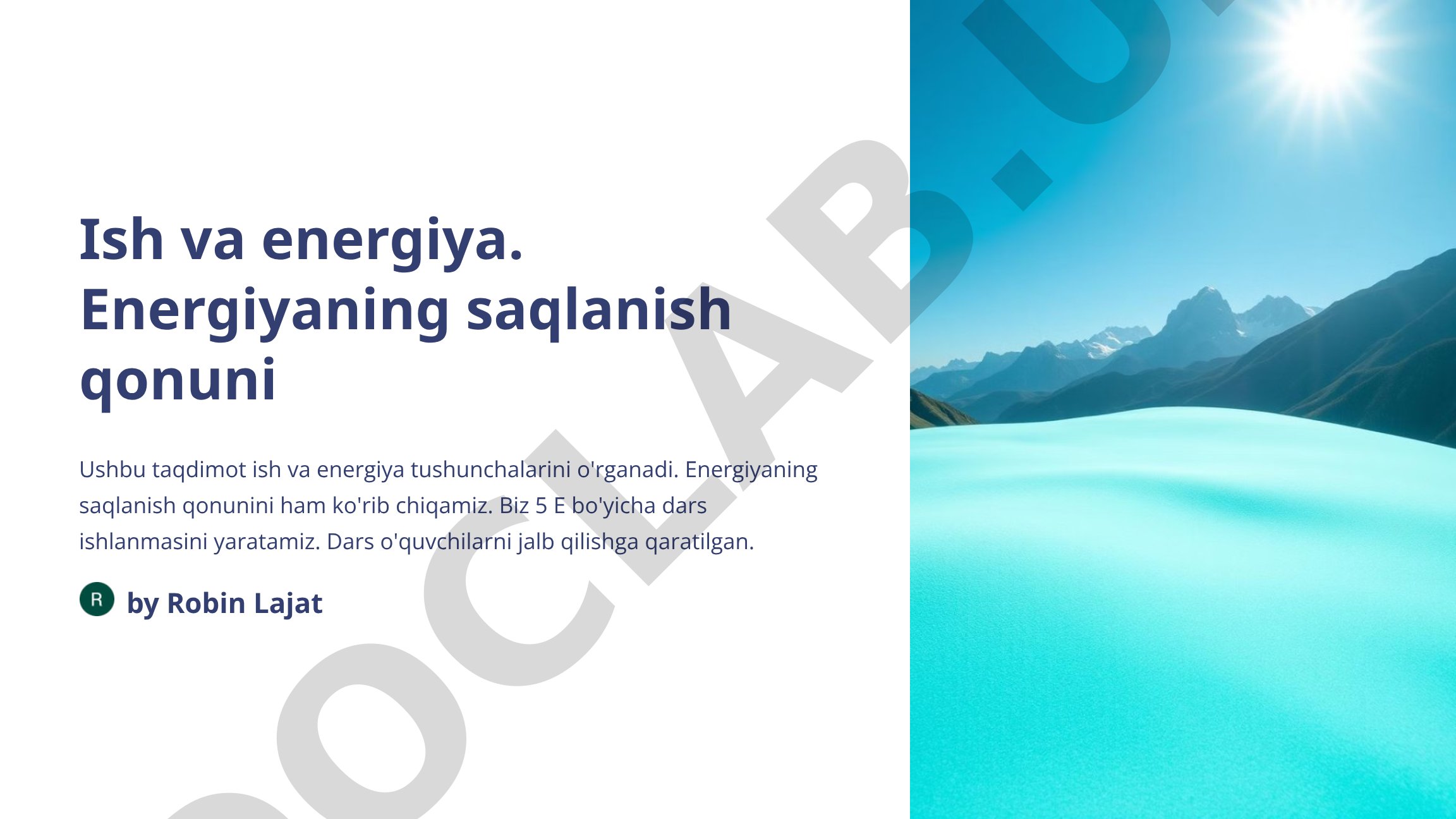 Ish va energiya. Energiyaning saqlanish qonuni