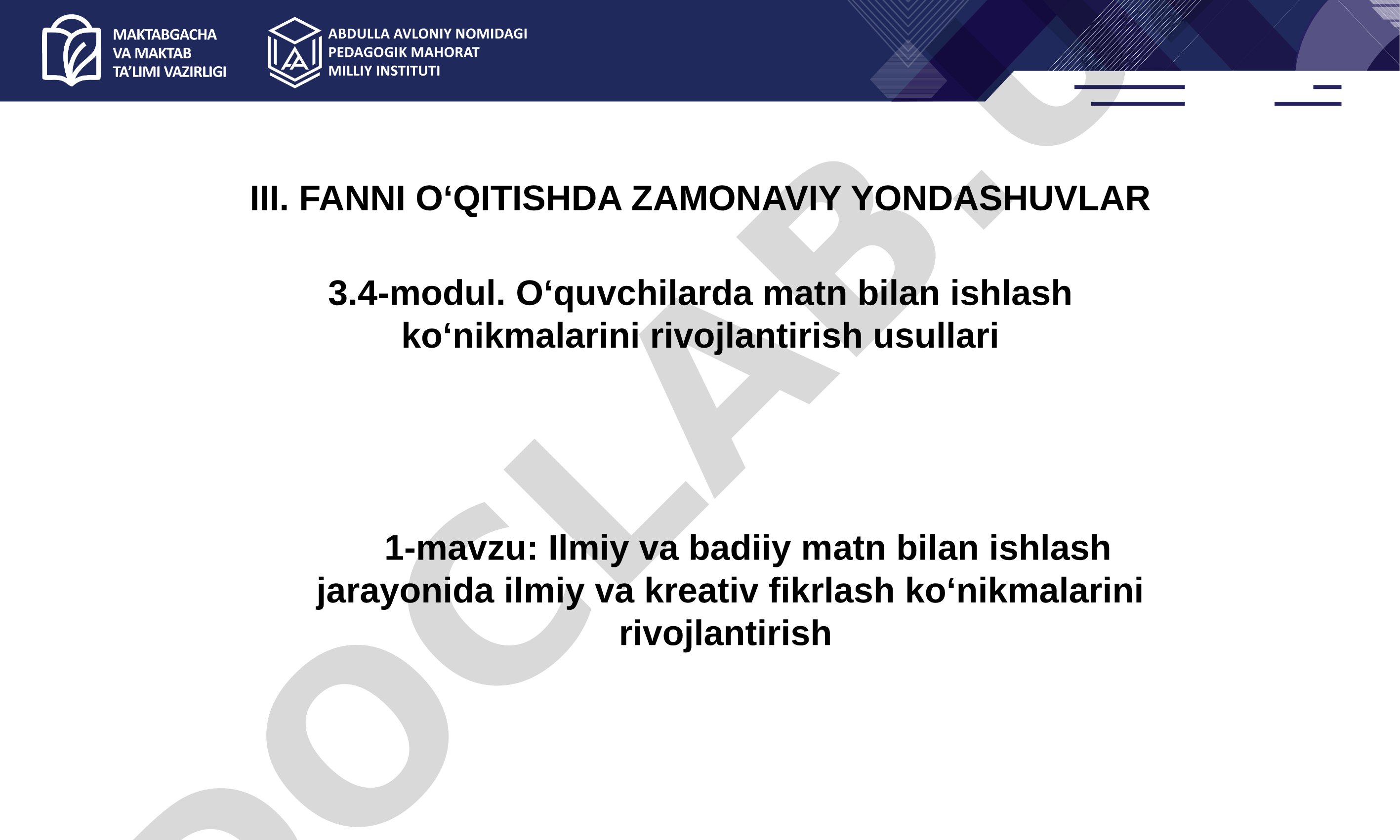 Ilmiy va badiiy matn bilan ishlash jarayonida ilmiy va kreativ fikrlash ko‘nikmalarini rivojlantirish