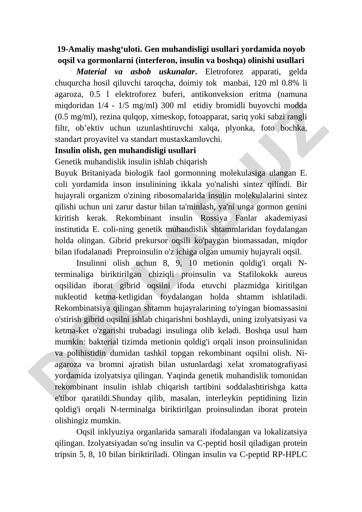 Gen muhandisligi usullari yordamida noyob oqsil va gormonlarni olinishi usullari