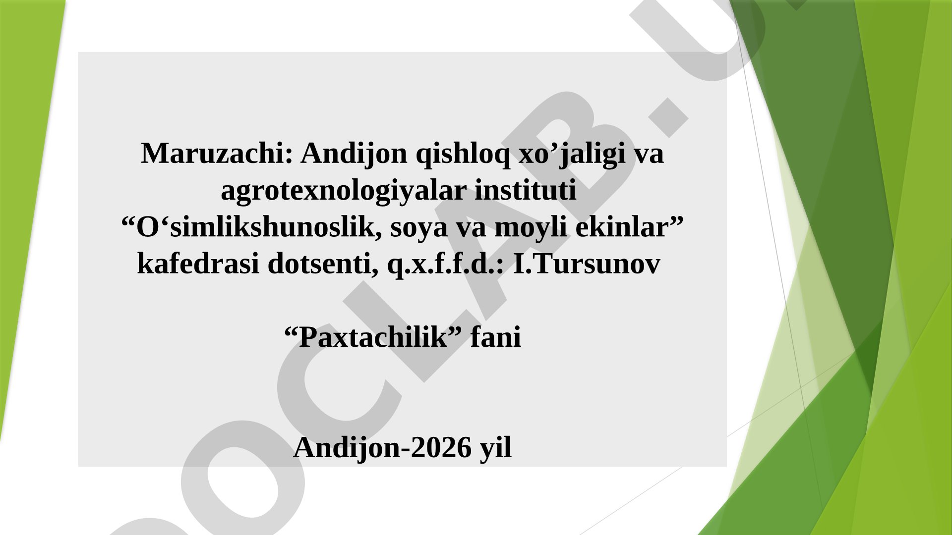 Paxtachilikni xalq xo‘jaligidagi axamiyati. Yerni ekishga tayyorlash, ekish va ekish muddatlari