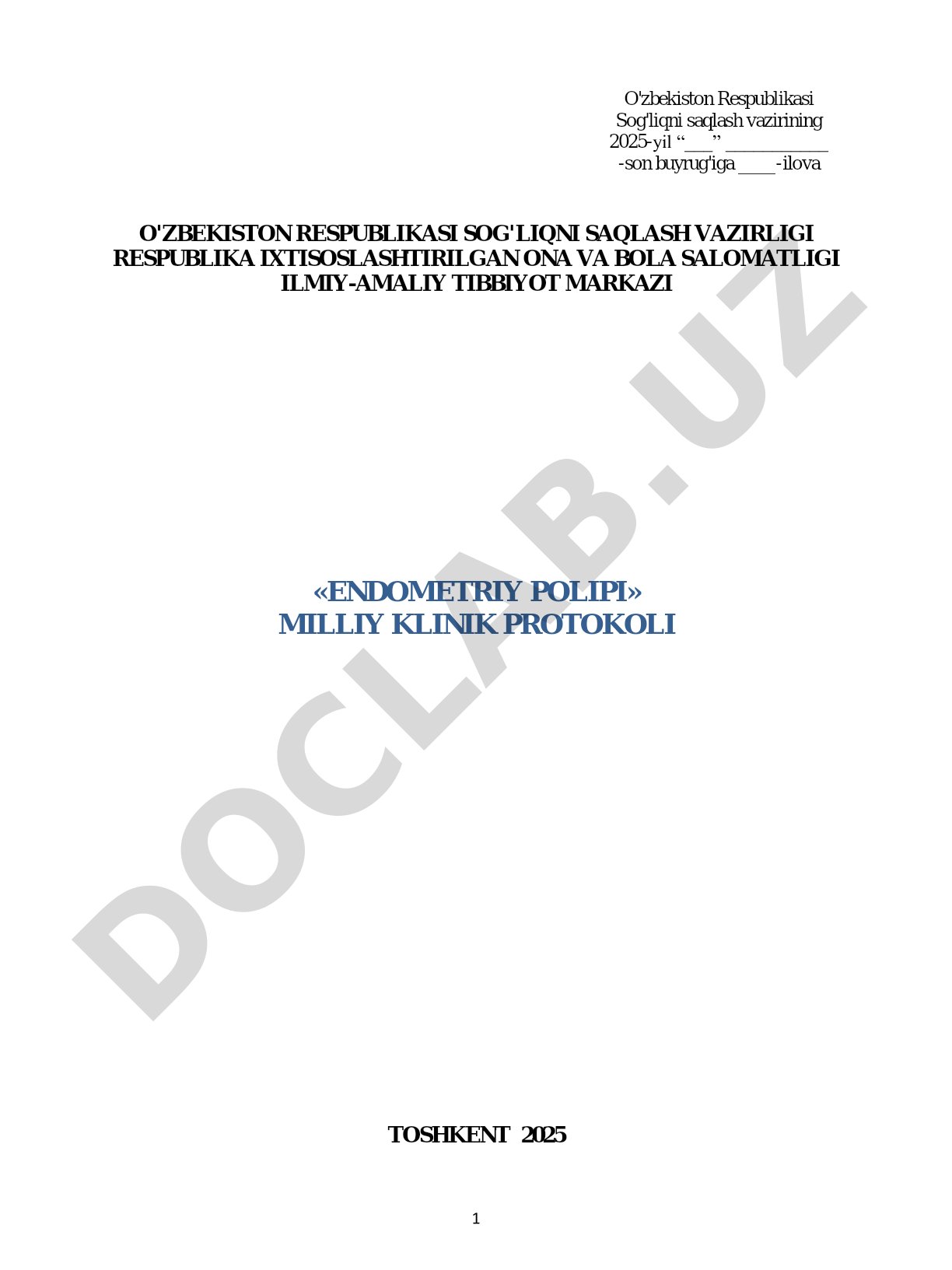 Endometriy polipi milliy klinik protokoli
