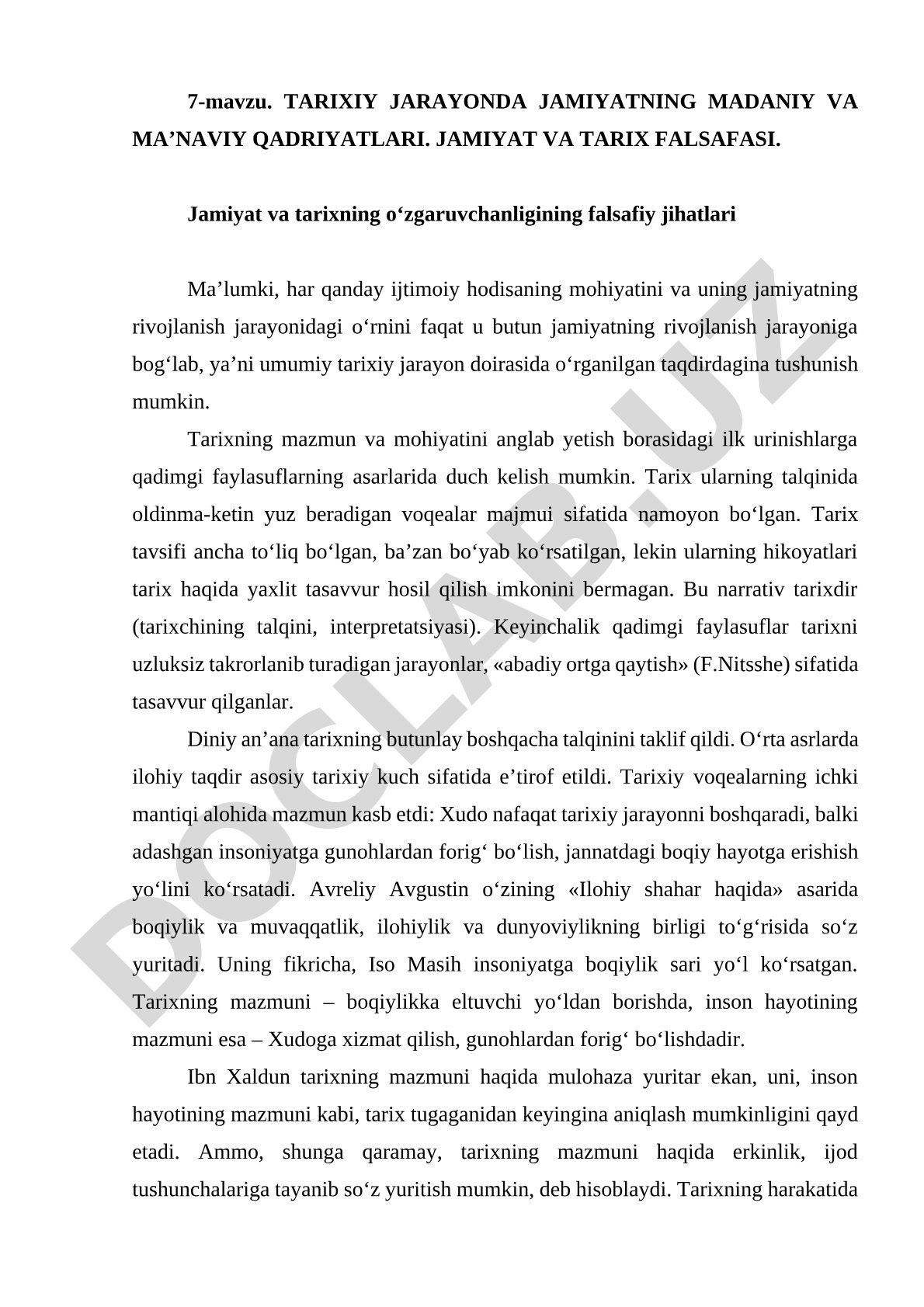 Tarixiy jarayonda jamiyatning madaniy va ma’naviy qadriyatlari