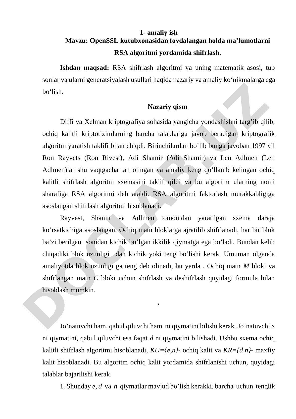 OpenSSL kutubxonasidan foydalangan holda maʼlumotlarni RSA algoritmi yordamida shifrlash