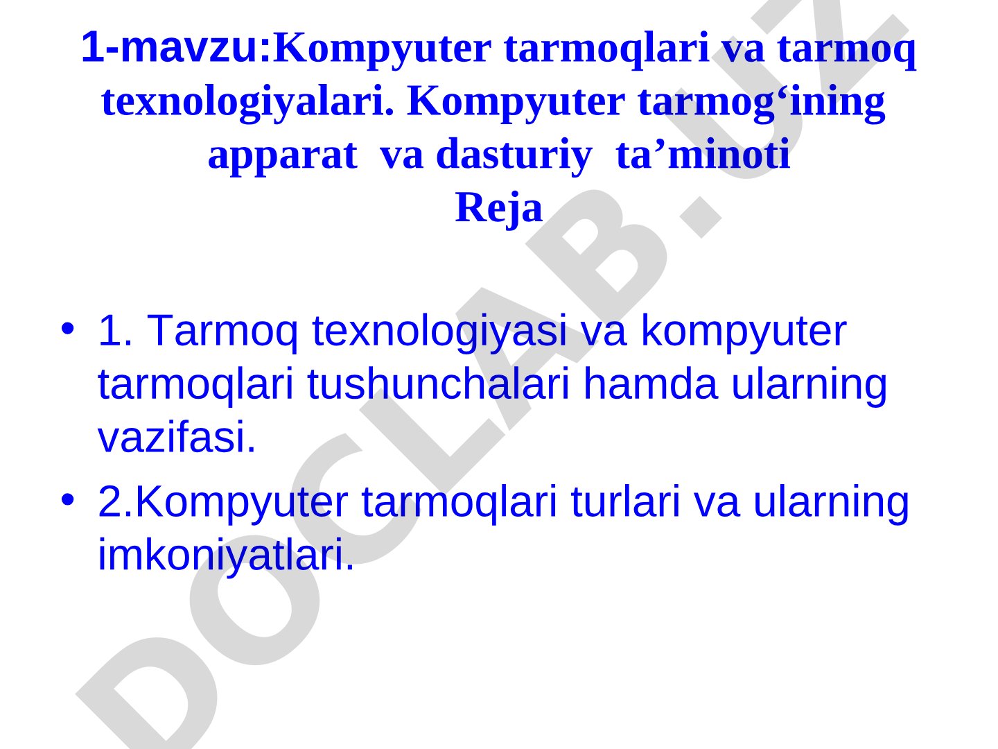 Kompyuter tarmoqlari va tarmoq texnologiyalari. Kompyuter tarmog‘ining apparat va dasturiy ta’minoti