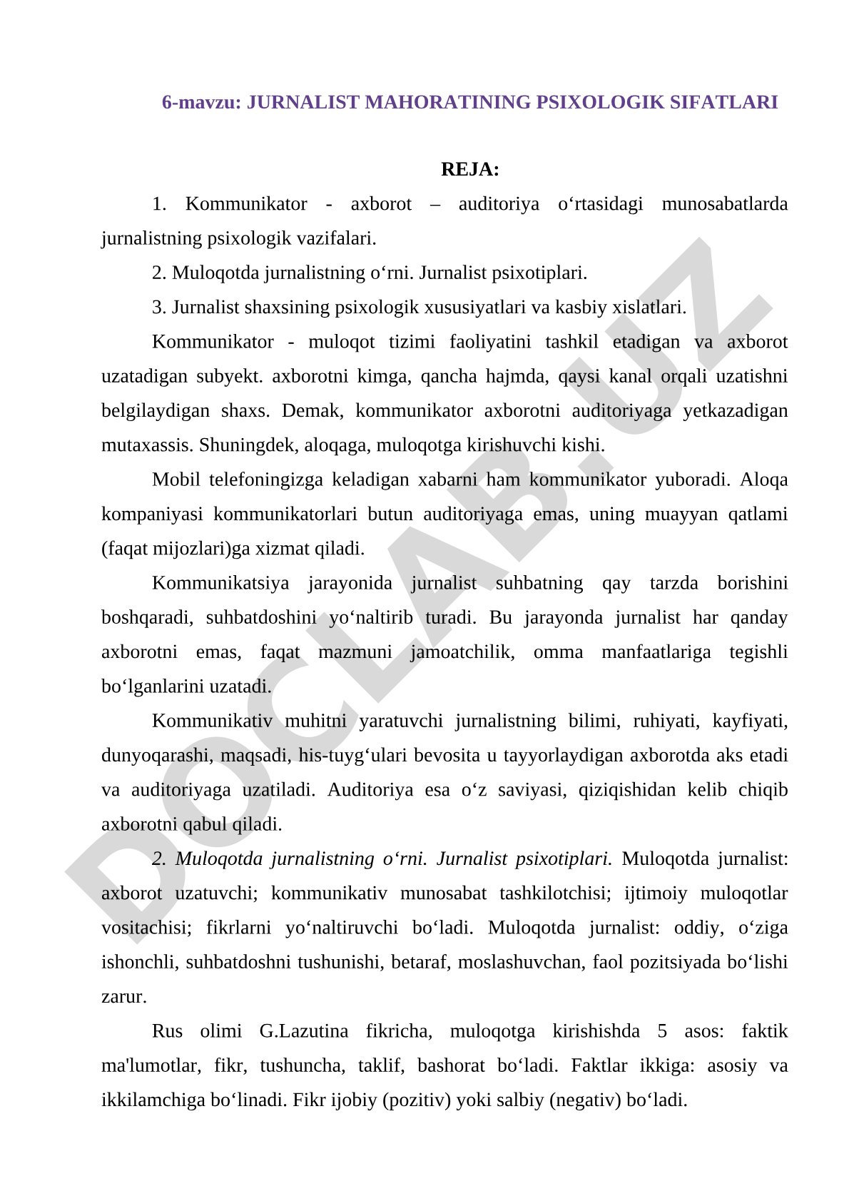 Jurnalist mahoratining psixologik sifatlari