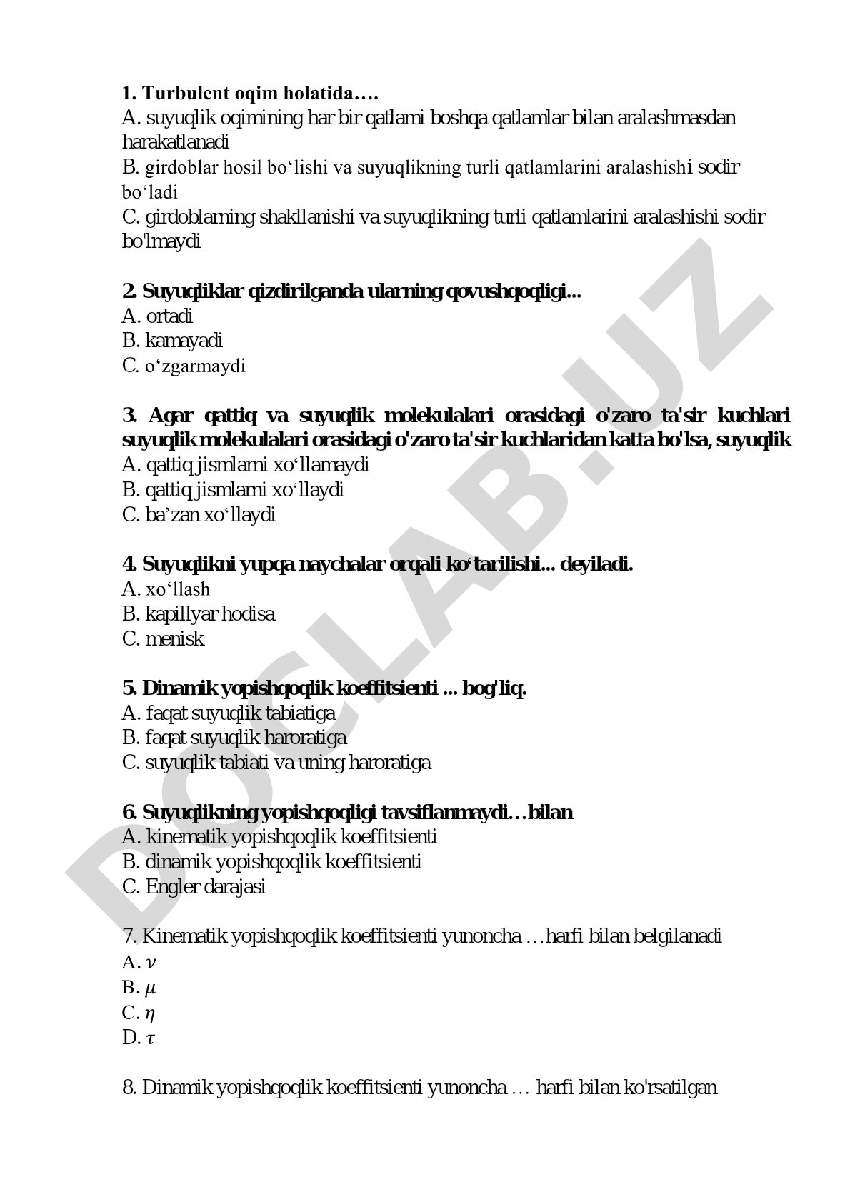 Suyuqlik qovushqoqligi va kapillyar hodisalar