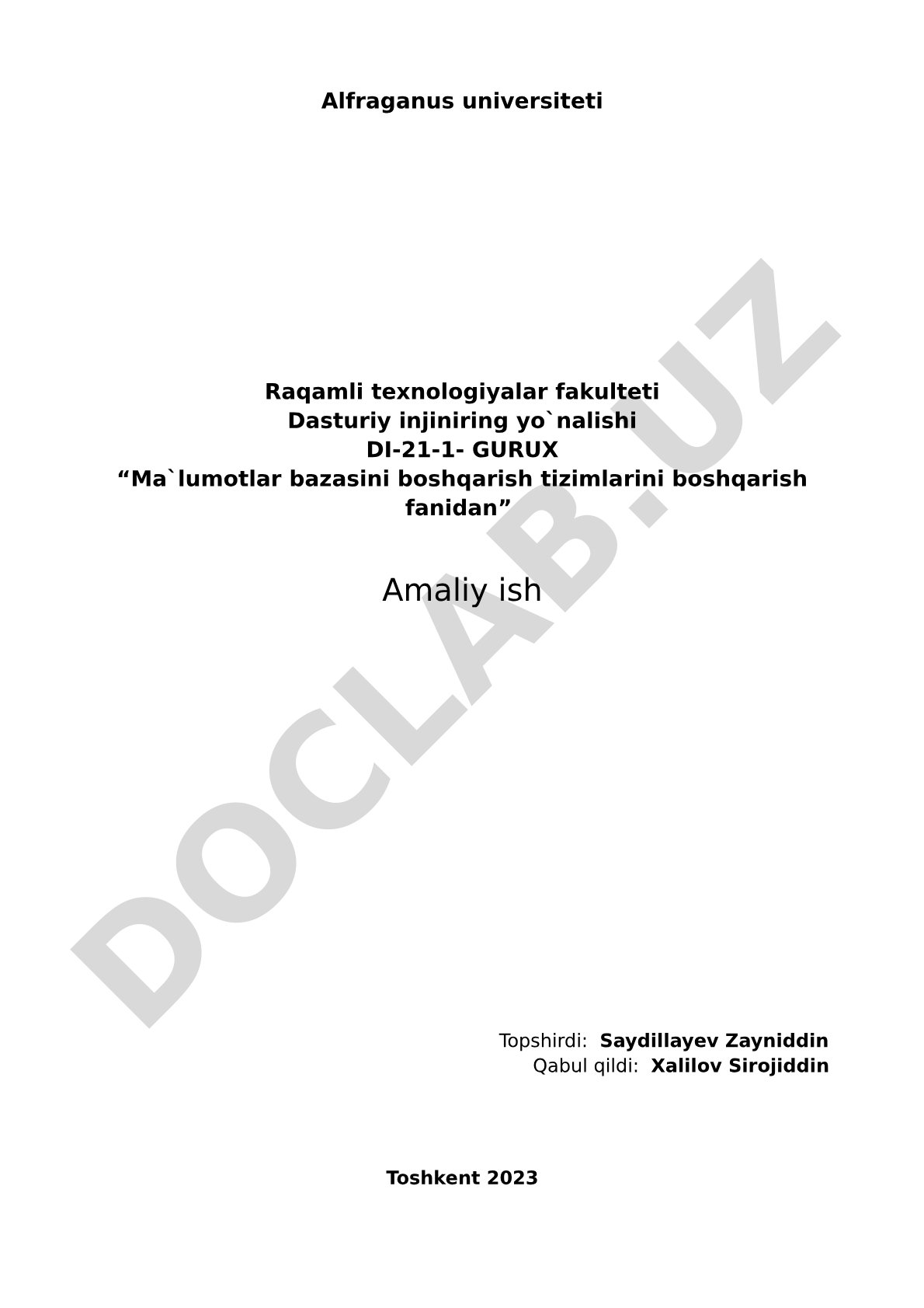 Ma'lumotlar bazasini loyihalash