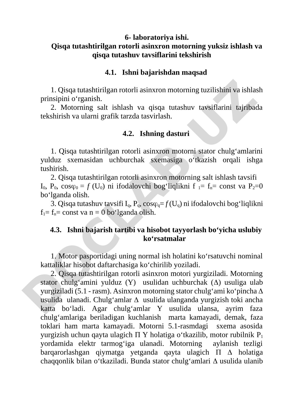 Qisqa tutashtirilgan rotorli asinxron motorning yuksiz ishlash va qisqa tutashuv tavsiflarini tekshirish