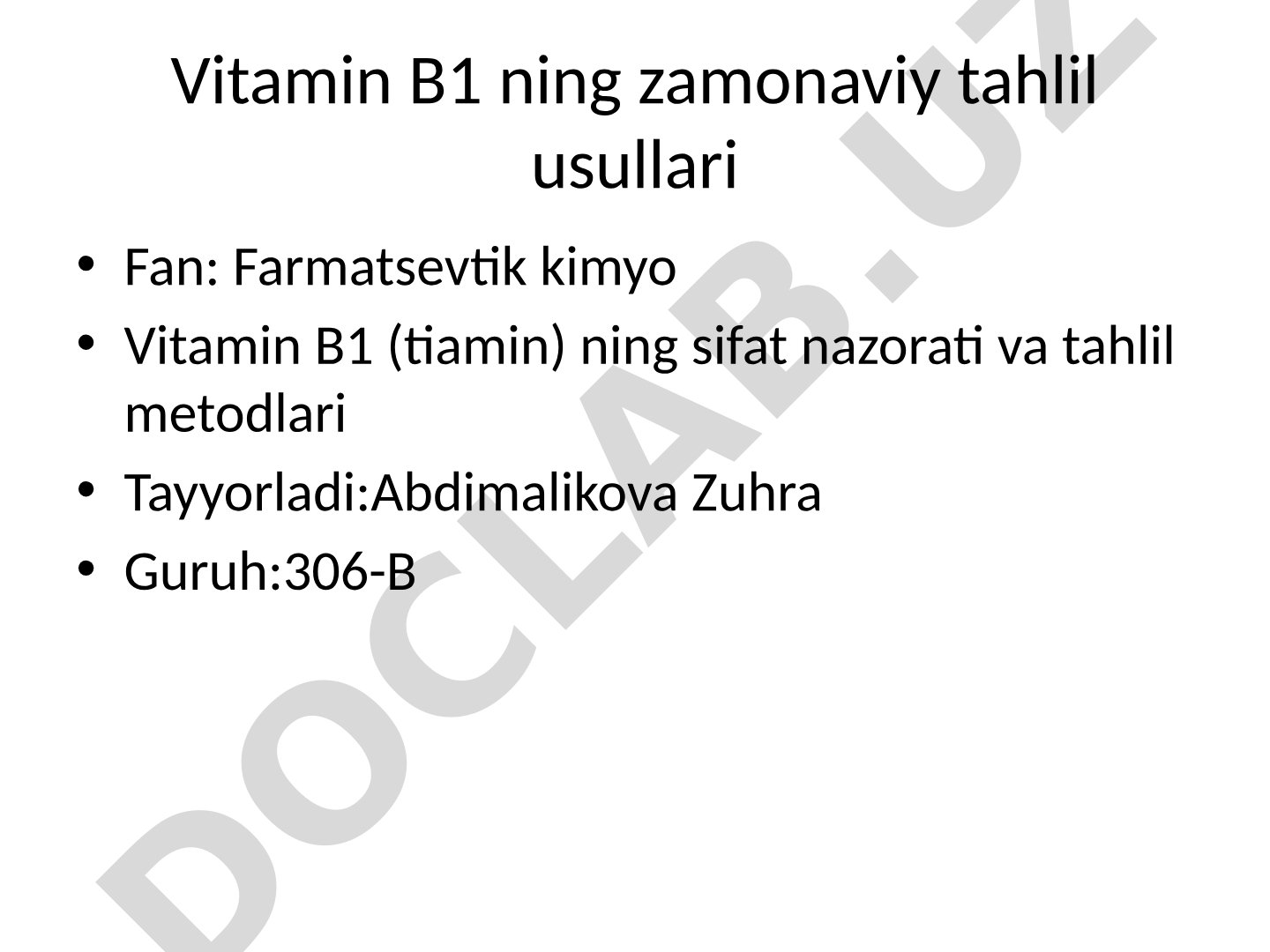 Vitamin B1 ning zamonaviy tahlil usullari