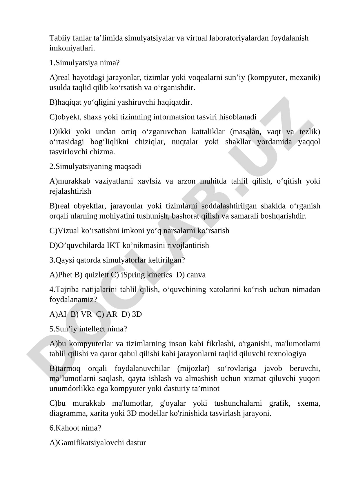 Tabiiy fanlar ta'limida simulyatsiyalar va virtual laboratoriyalardan foydalanish imkoniyatlari