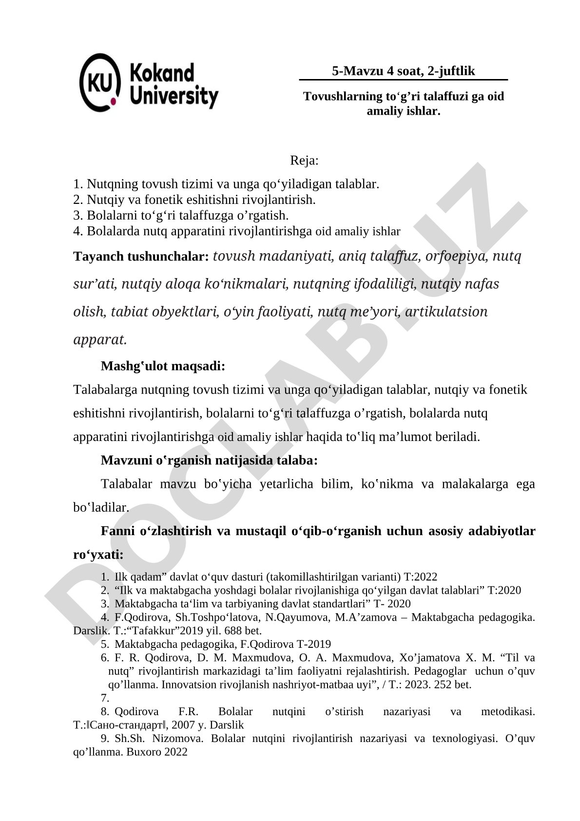 Tovushlarning to‘g‘ri talaffuziga oid amaliy ishlar