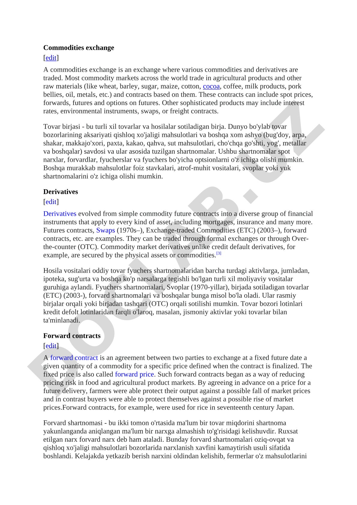 Commodities exchange and derivatives