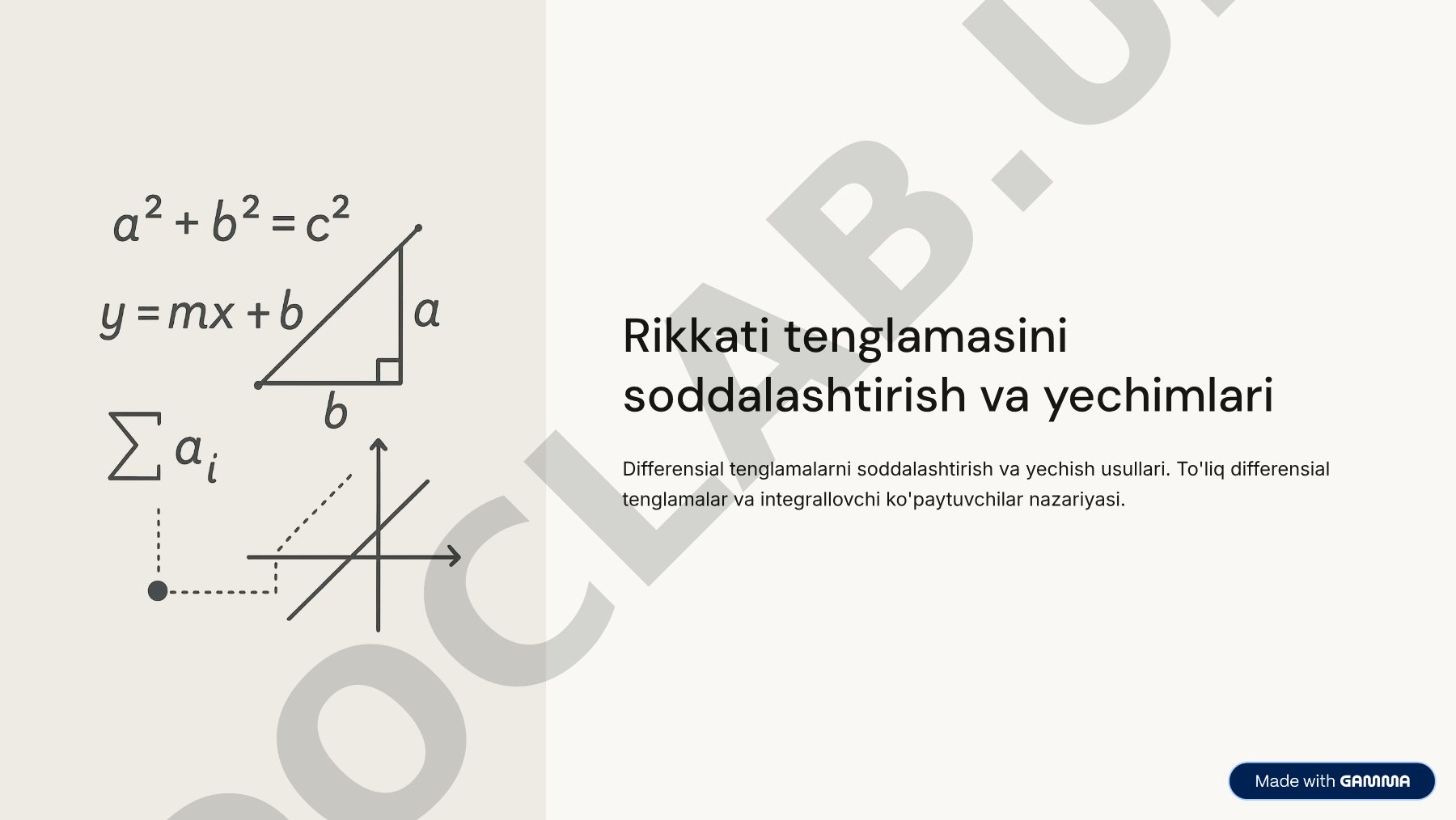 Rikkati tenglamasini soddalashtirish va yechimlari