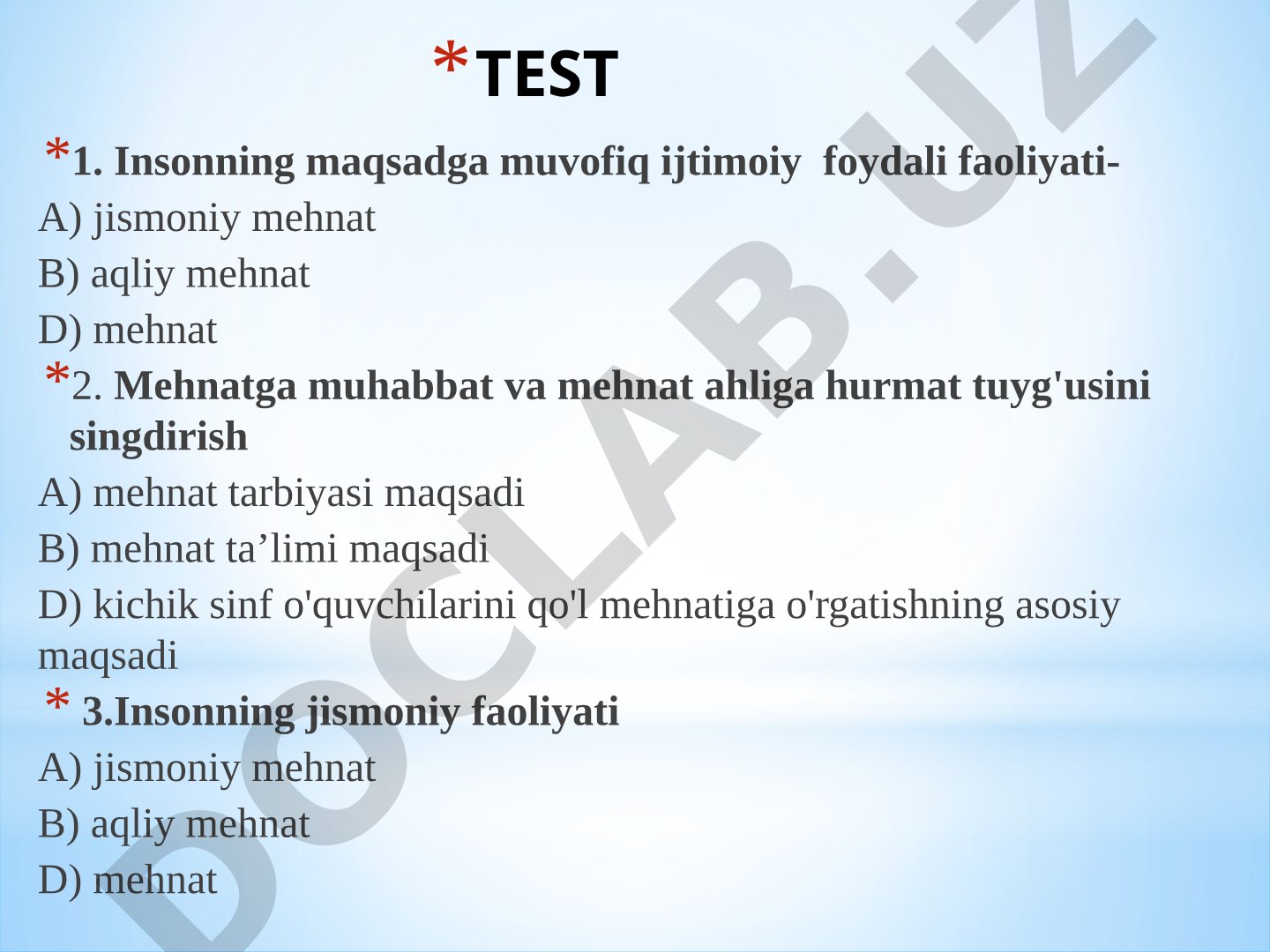 Mehnat ta'limi va texnologiya testi