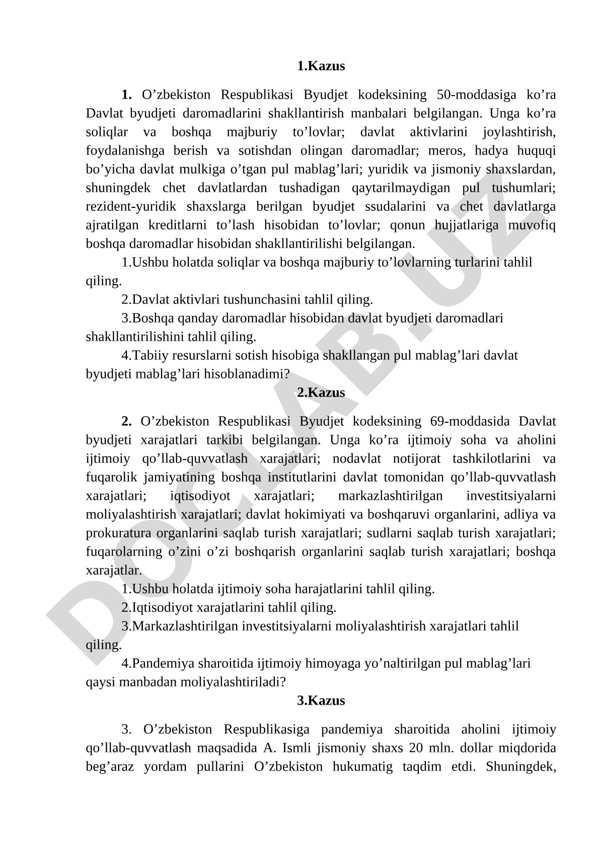 Byudjet kodeksining 50 va 69-moddalari bo'yicha kazuslar