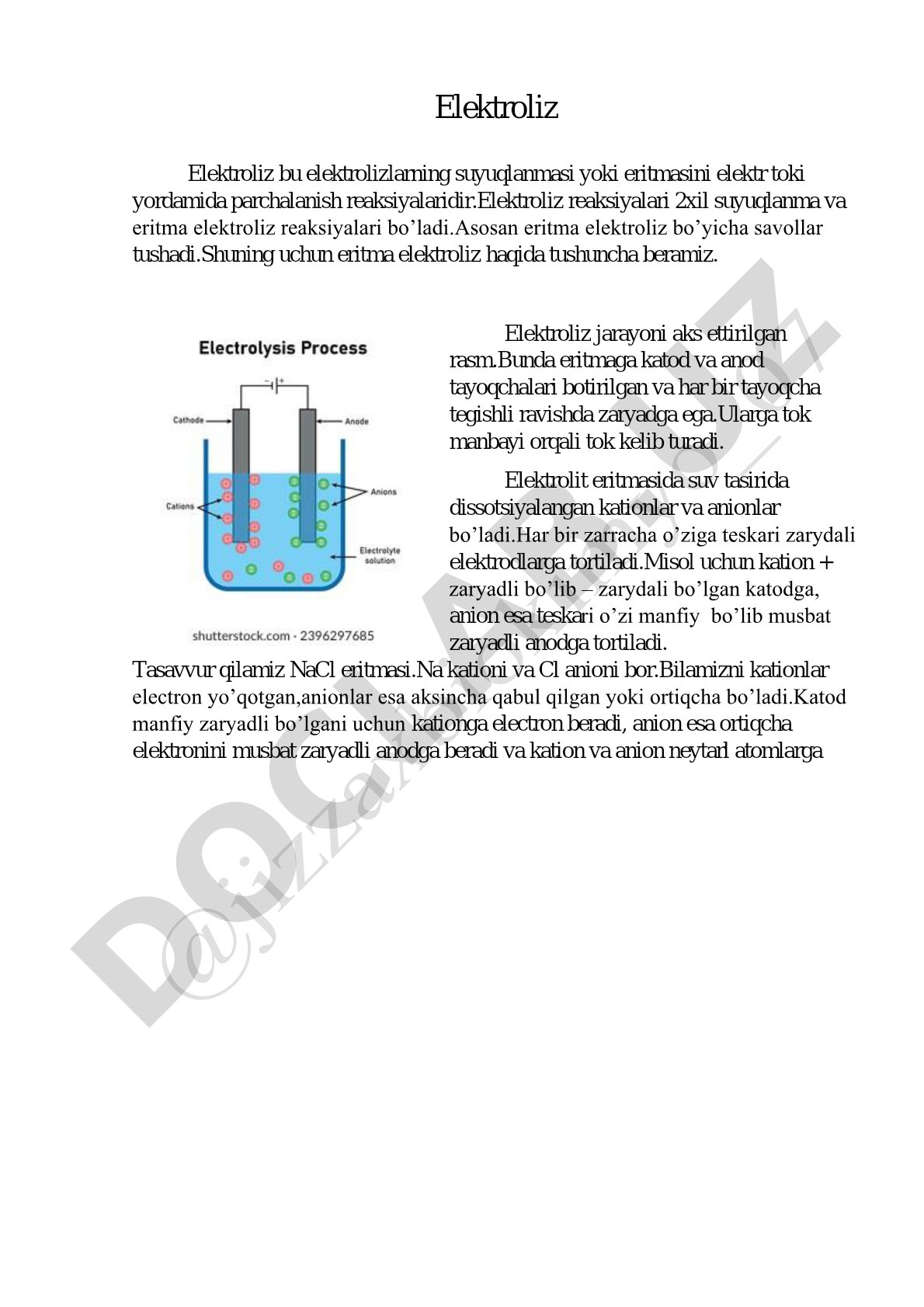 Elektroliz jarayoni