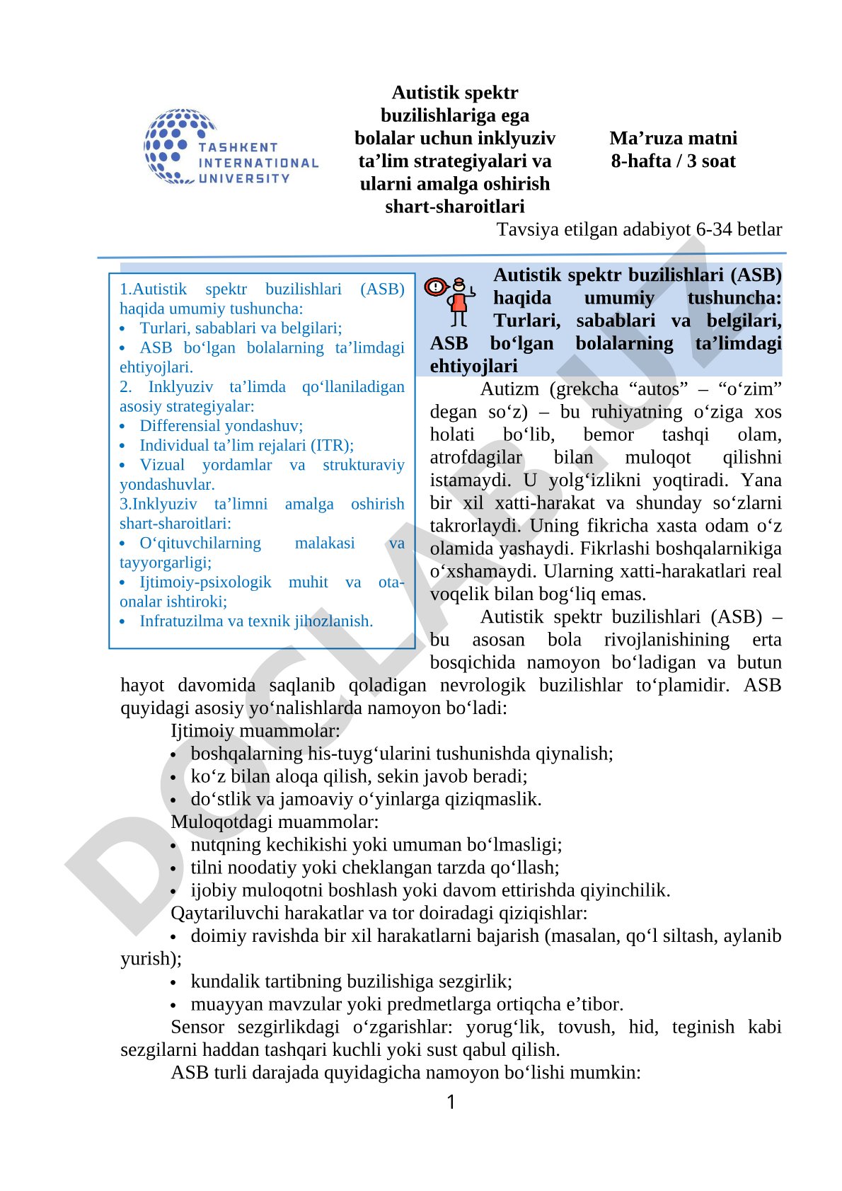 Autistik spektr buzilishlariga ega bolalar uchun inklyuziv taʼlim strategiyalari va ularni amalga oshirish shart-sharoitlari