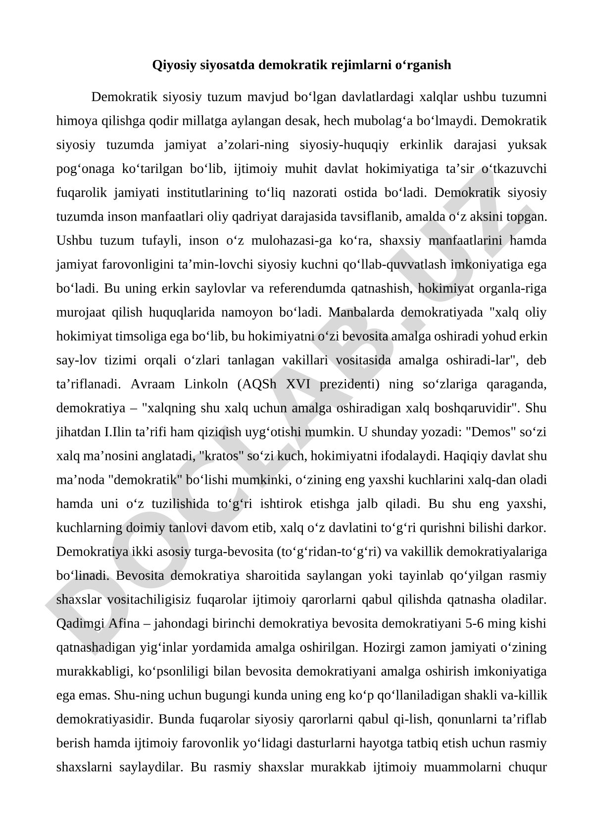 Qiyosiy siyosatda demokratik rejimlarni o‘rganish