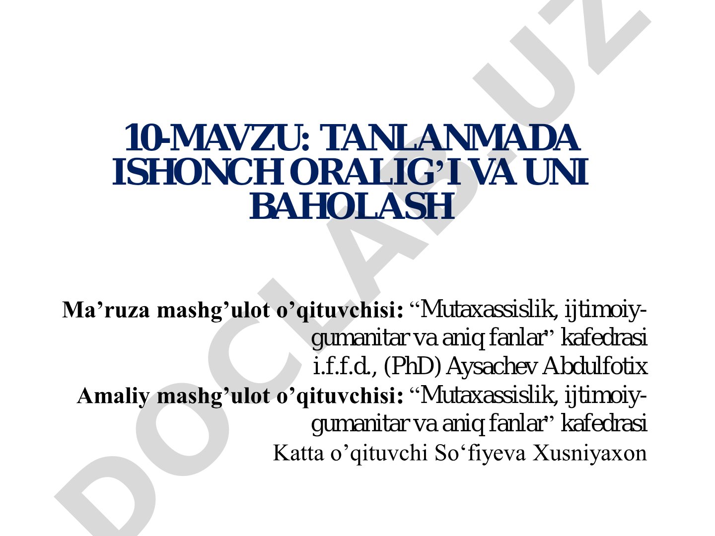 Tanlanmada ishonch oralig’i va uni baholash