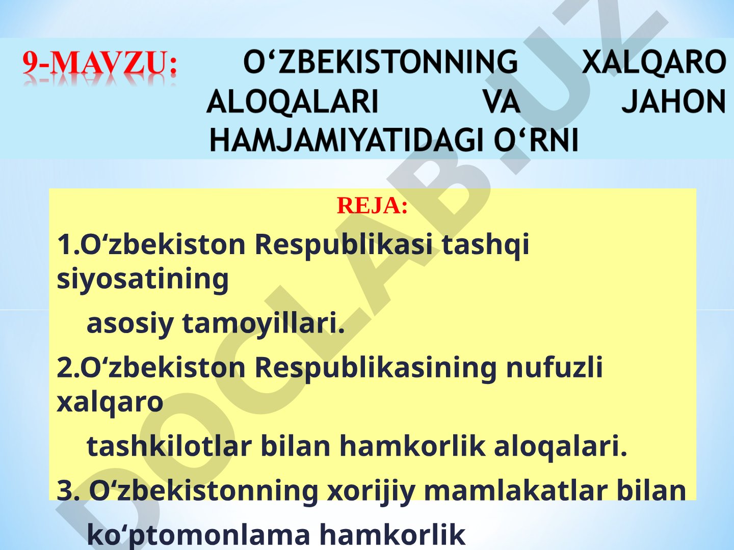 O‘zbekiston Respublikasi tashqi siyosati