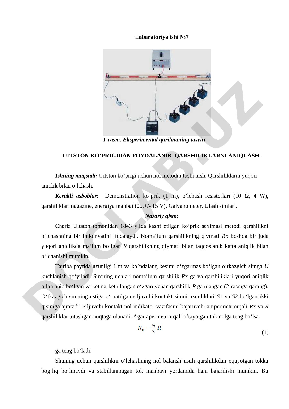 Uitston ko'prigidan foydalanib qarshiliklarni aniqlash