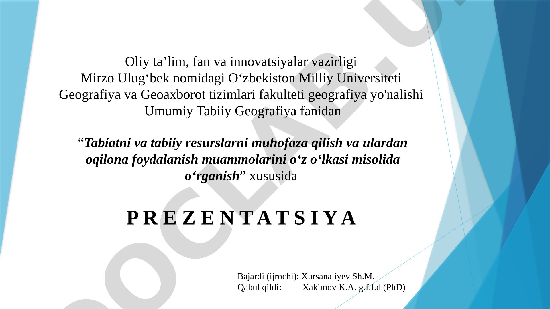 Tabiatni va tabiiy resurslarni muhofaza qilish va ulardan oqilona foydalanish muammolarini o‘z o‘lkasi misolida o‘rganish