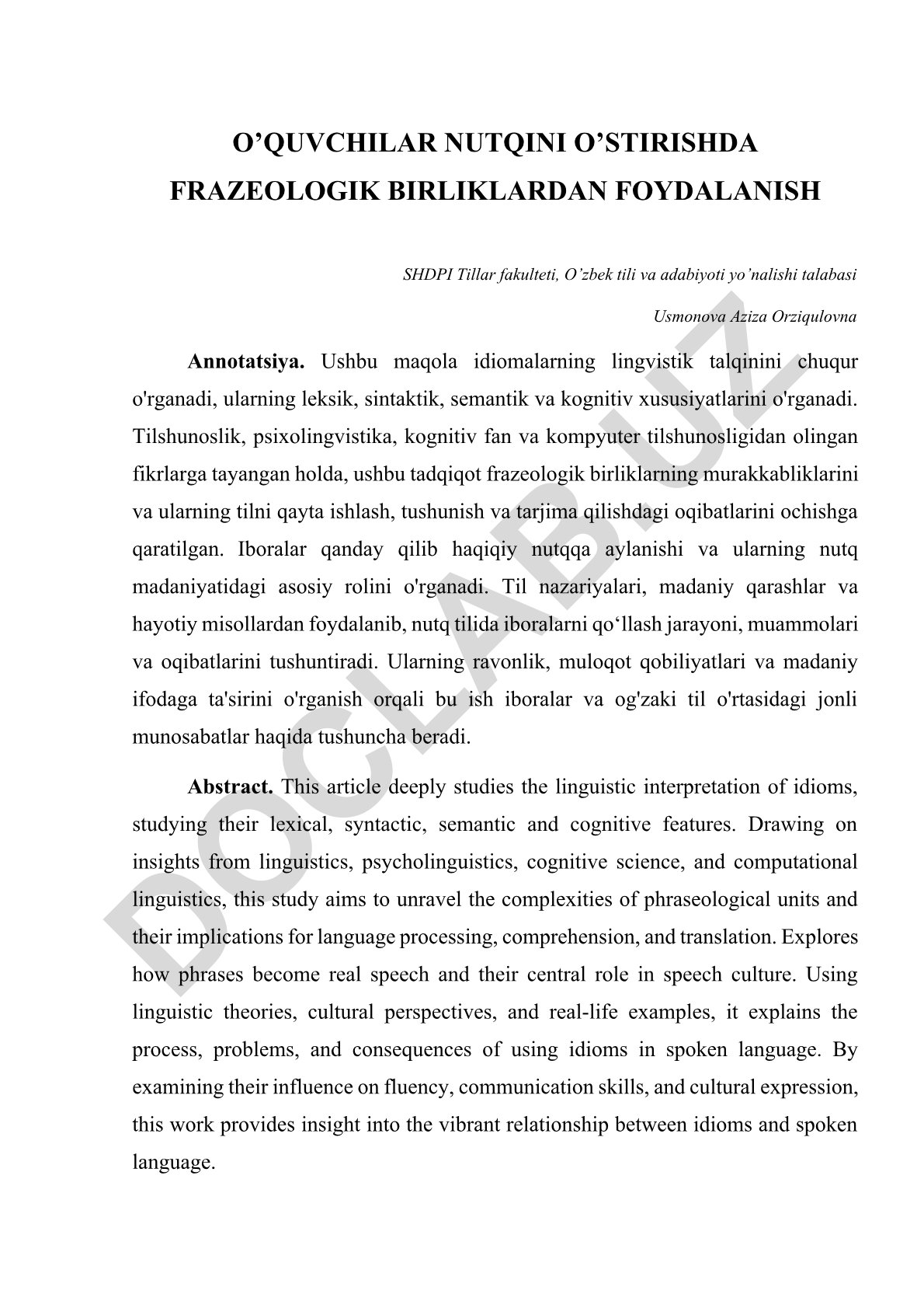 O'quvchilar nutqini o'stirishda frazeologik birliklardan foydalanish