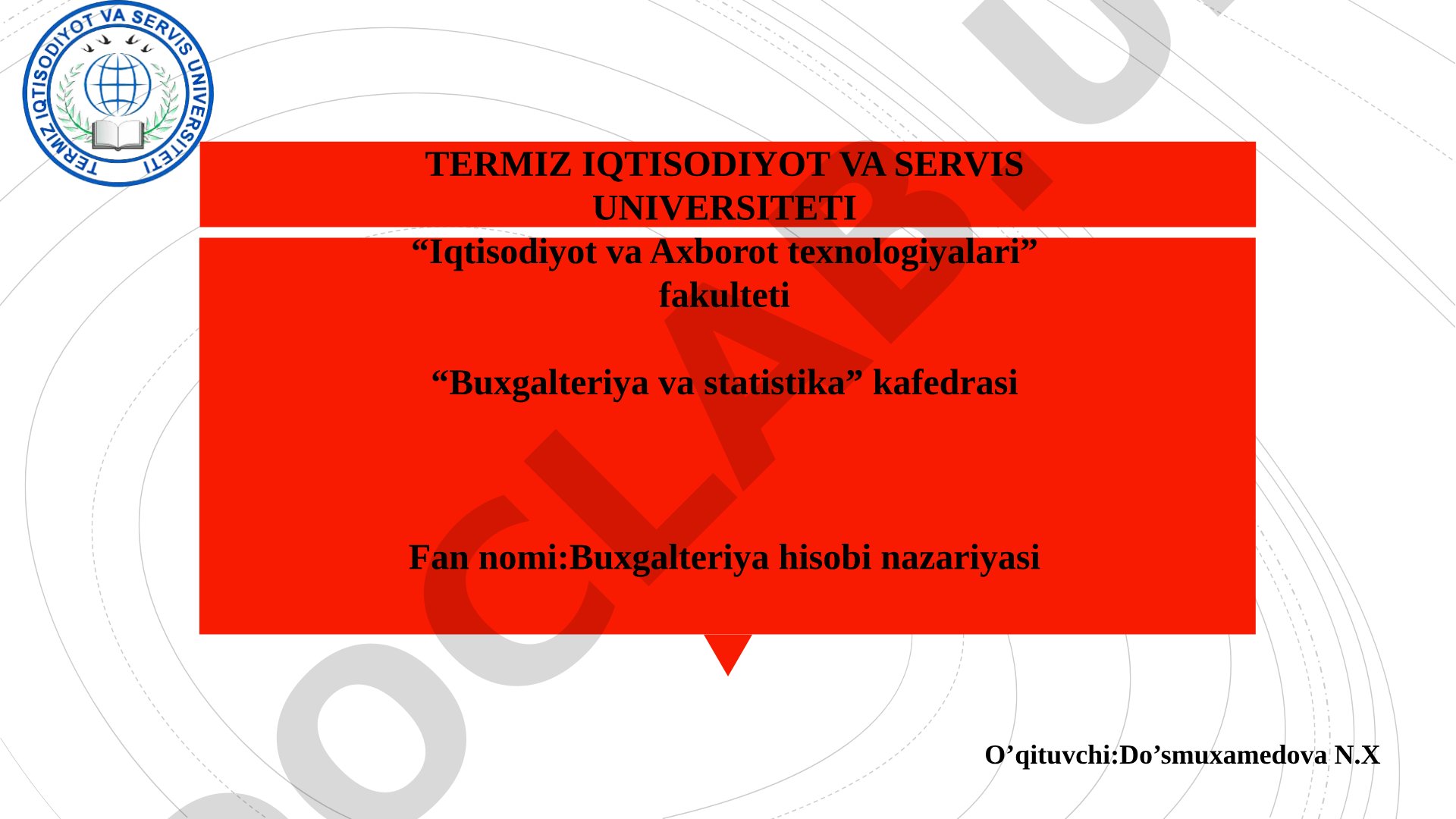 Buxgalteriya hisobi nazariyasi fanidan baholash va kalkulyatsiya mavzusi