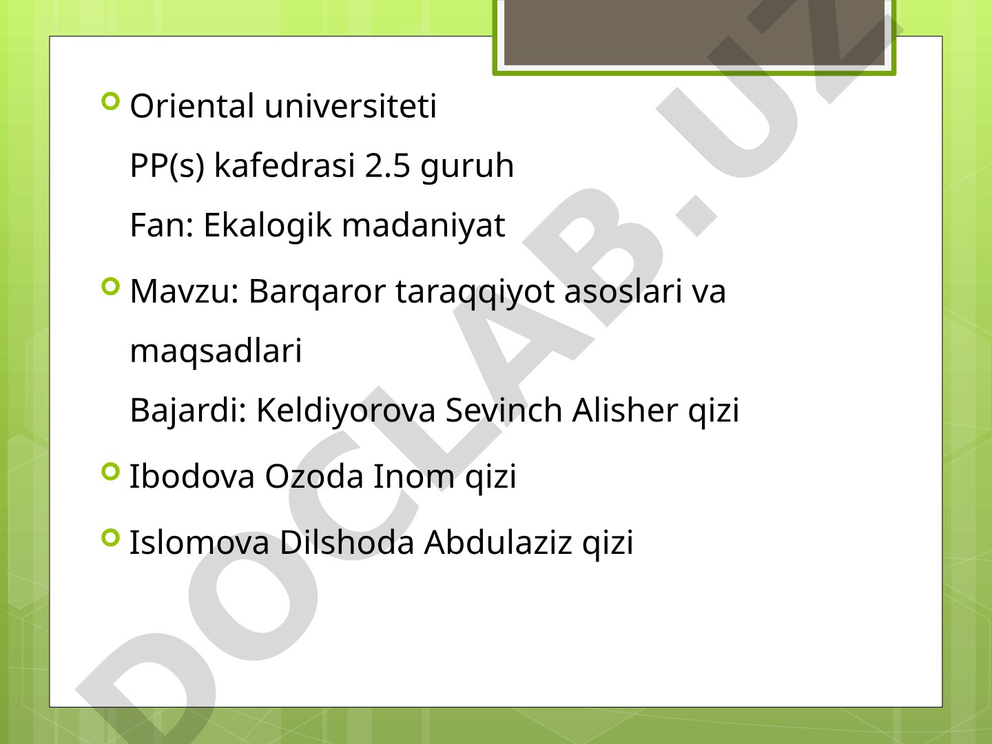 Barqaror taraqqiyot asoslari va maqsadlari
