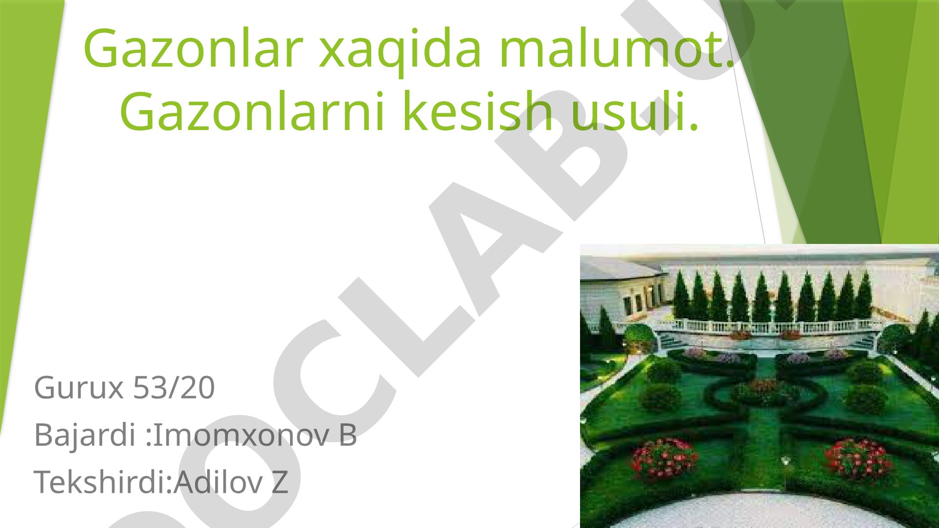 Gazonlar haqida umumiy ma'lumot, turlari, kesish usullari, oziqlantirish va parvarishlash