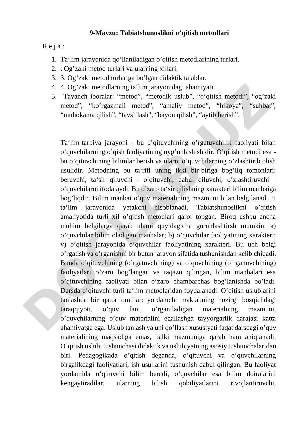 Tabiatshunoslikni o’qitish metodlari
