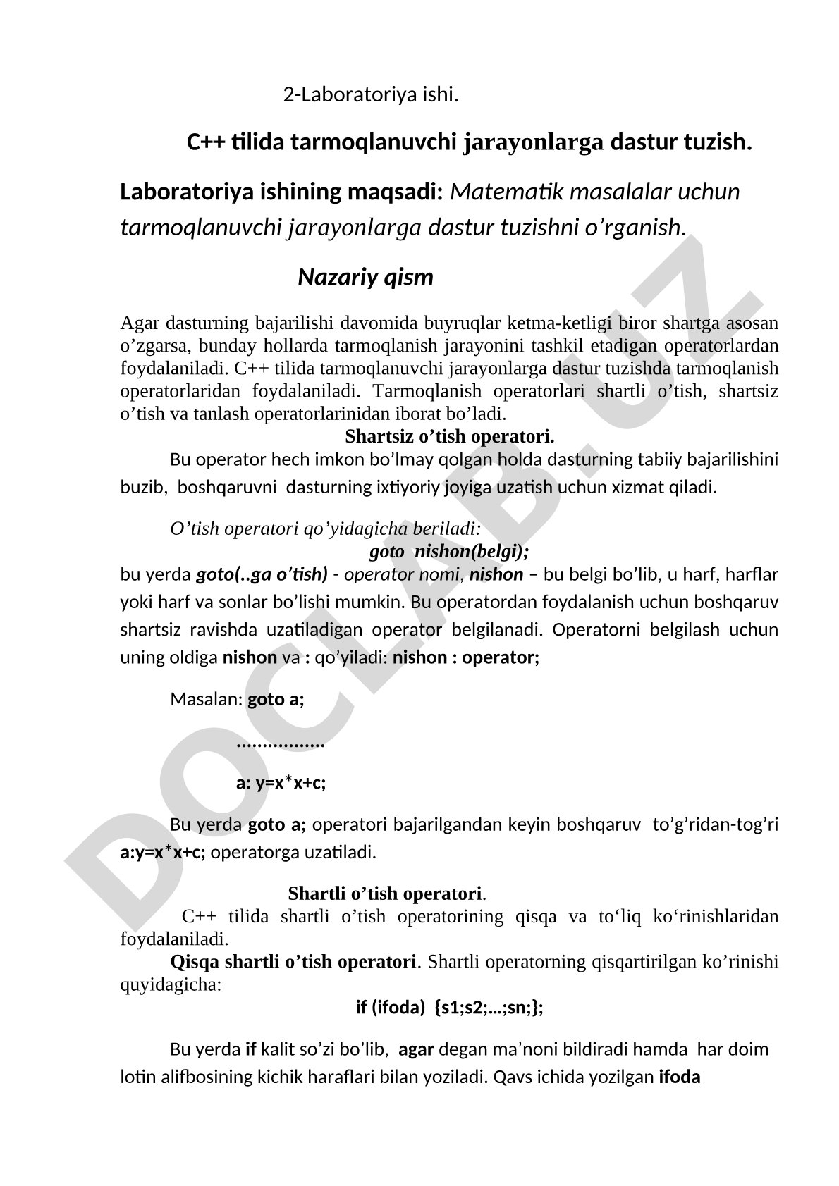 2-Laboratoriya ishi. C++ tilida tarmoqlanuvchi jarayonlarga dastur tuzish.