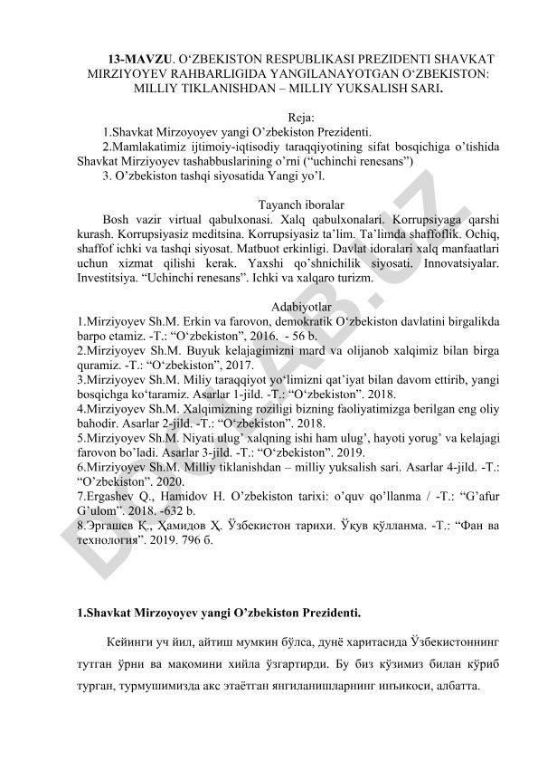 Shavkat Mirziyoyev rahbarligida yangilanayotgan O'zbekiston: milliy tiklanishdan - milliy yuksalish sari