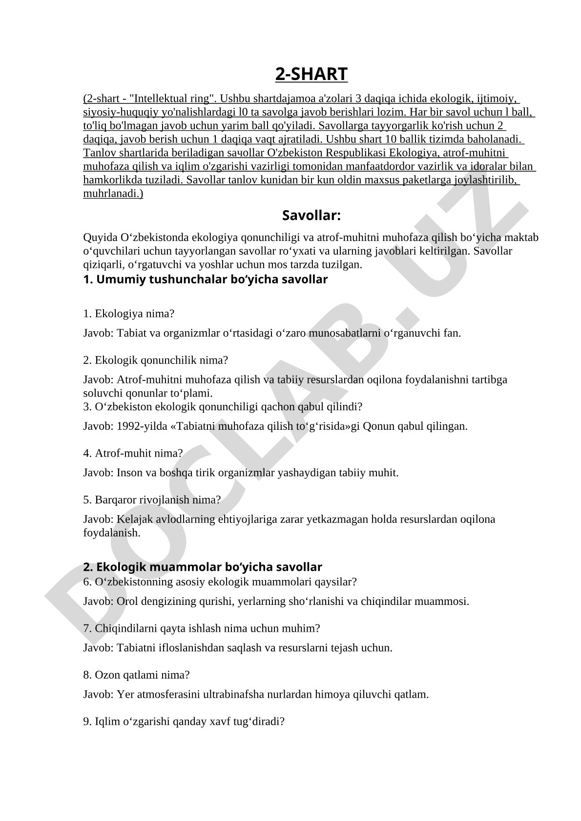 Intellektual ring ekologiya va atrof-muhit savollari