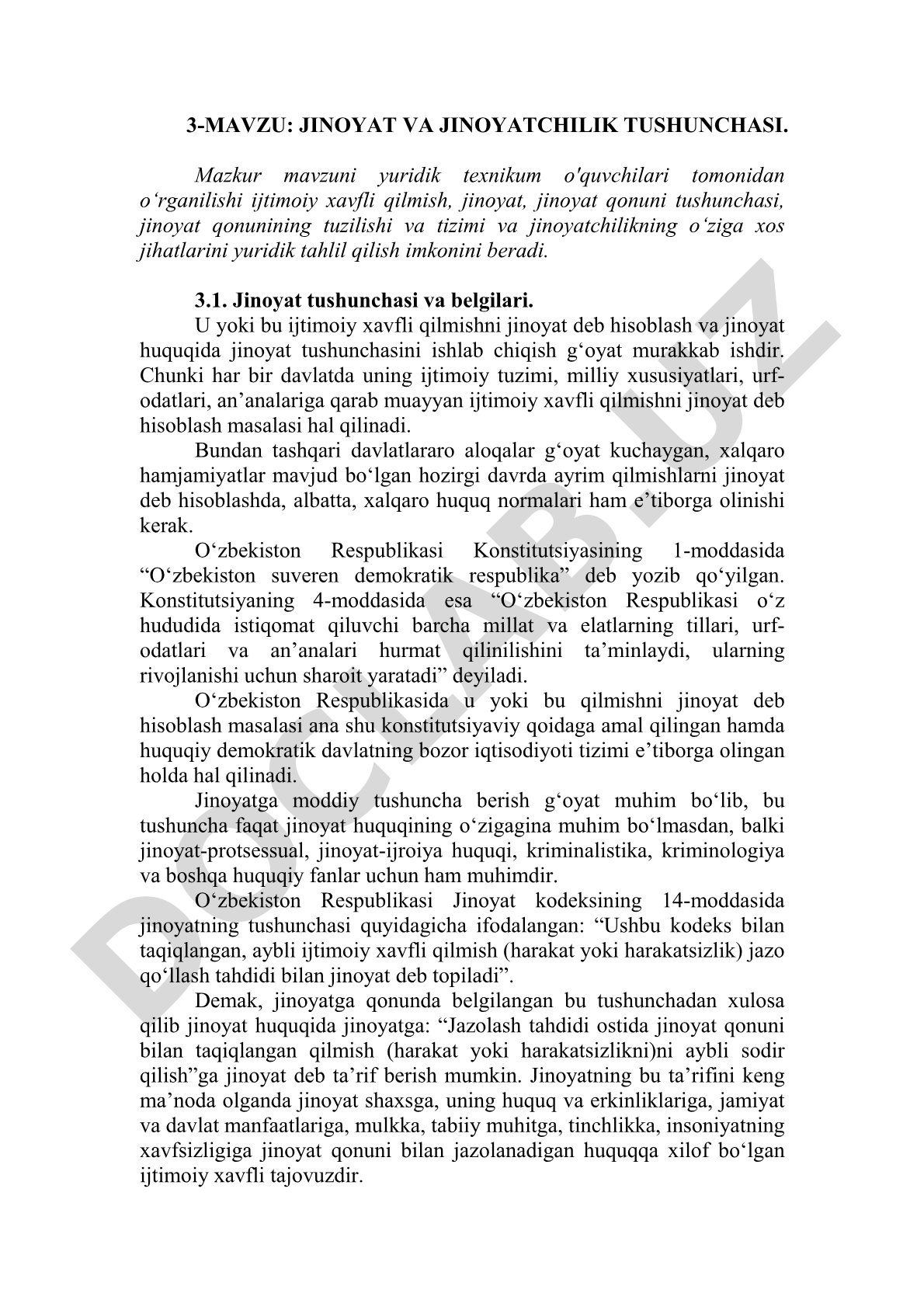 Jinoyat va jinoyatchilik tushunchasi