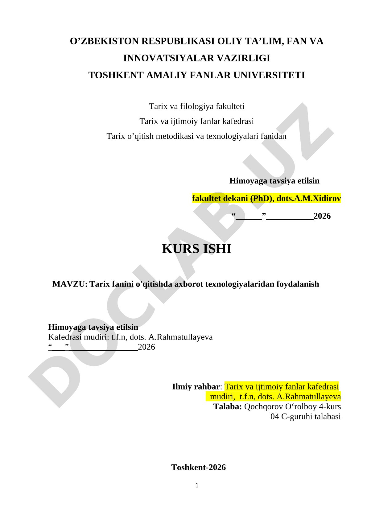 Tarix fanini o'qitishda axborot texnologiyalaridan foydalanish