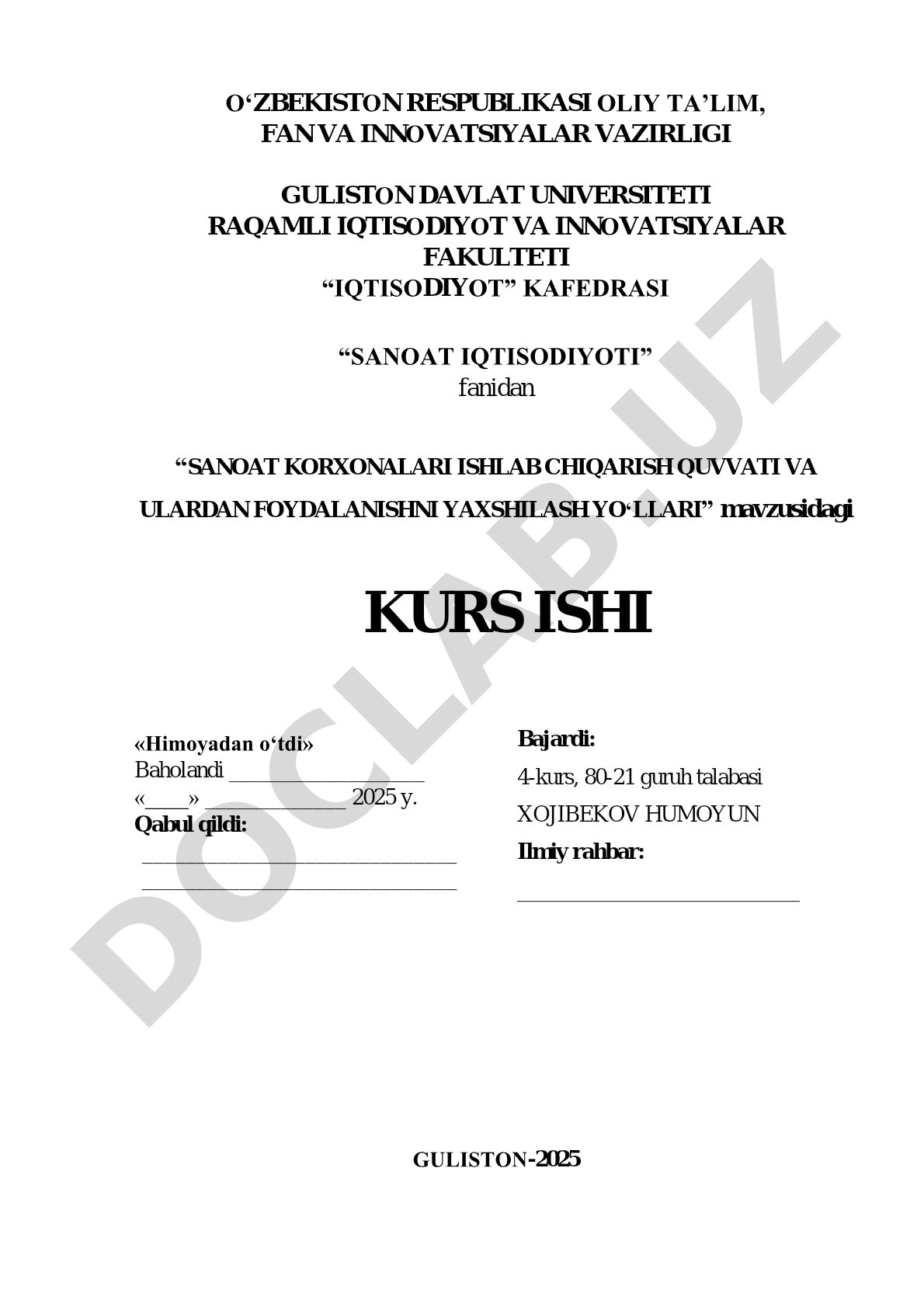 Sanoat korxonalari ishlab chiqarish quvvati va ulardan foydalanishni yaxshilash yo‘llari