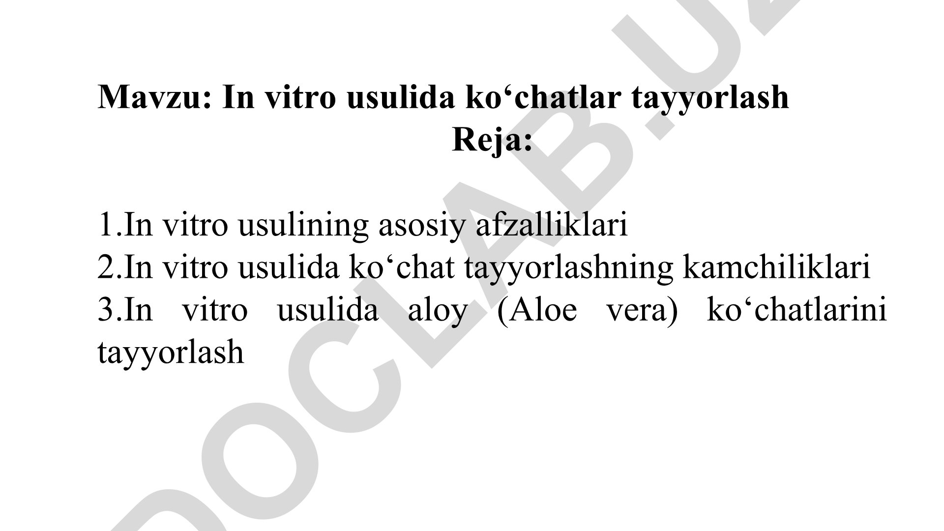 In vitro usulida ko‘chatlar tayyorlash