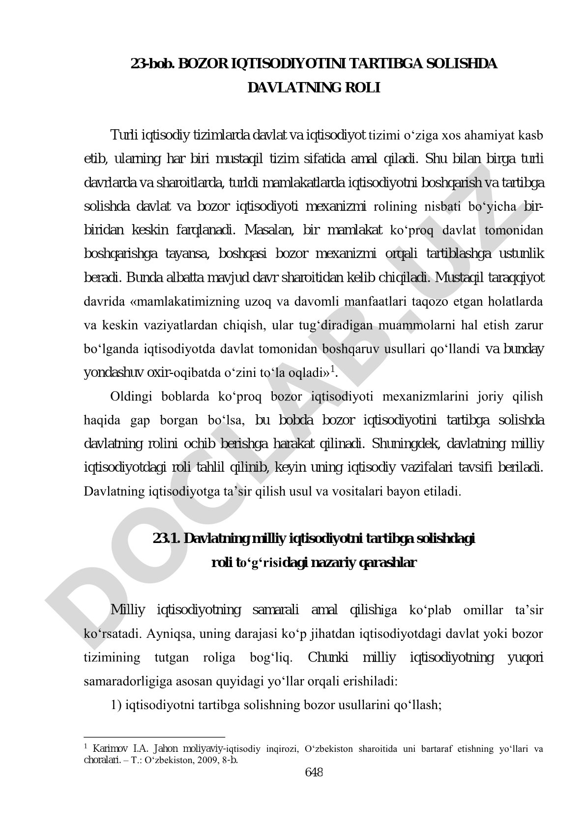 Bozor iqtisodiyotini tartibga solishda davlatning roli