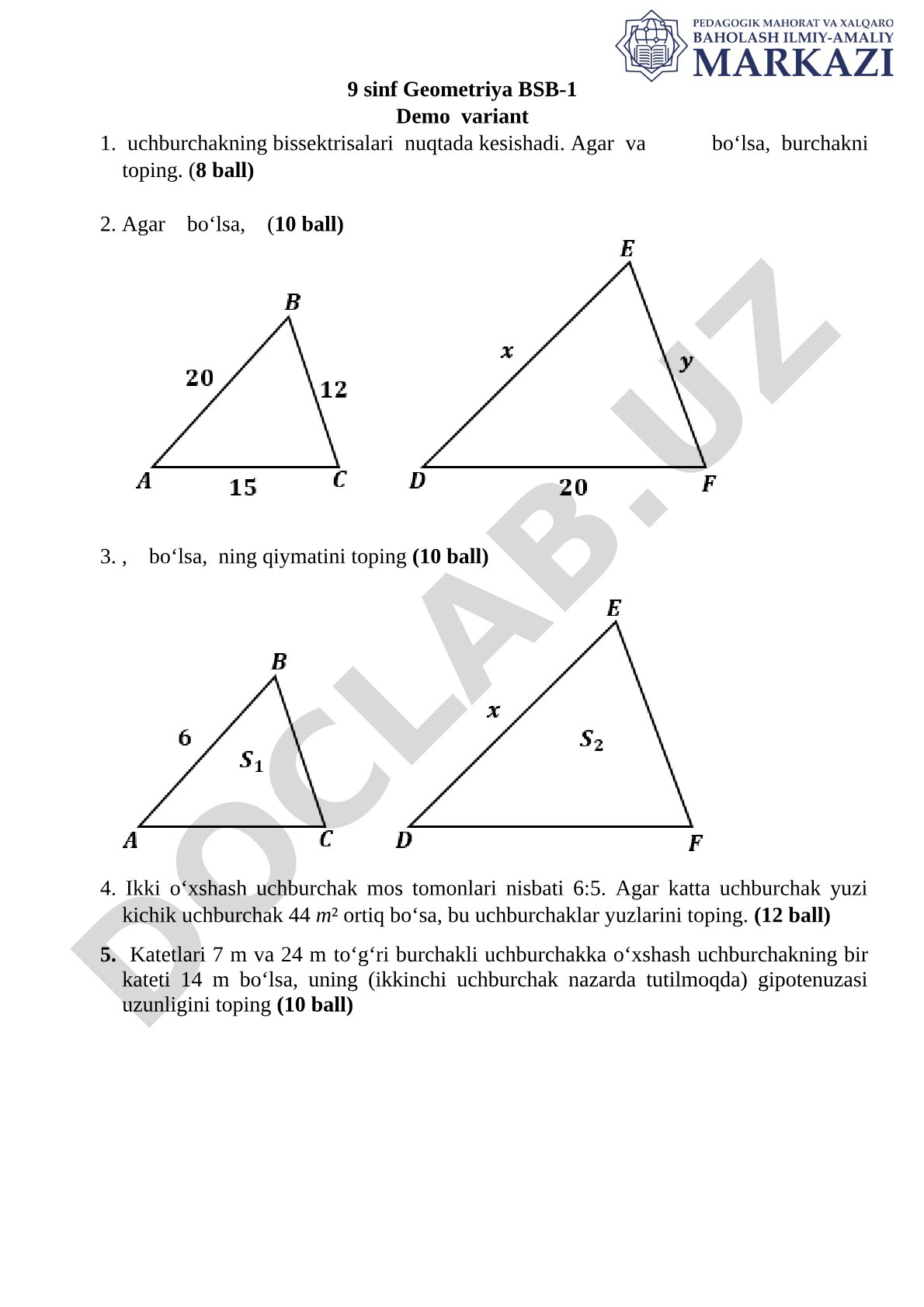 9 sinf Geometriya BSB-1 Demo variant 1