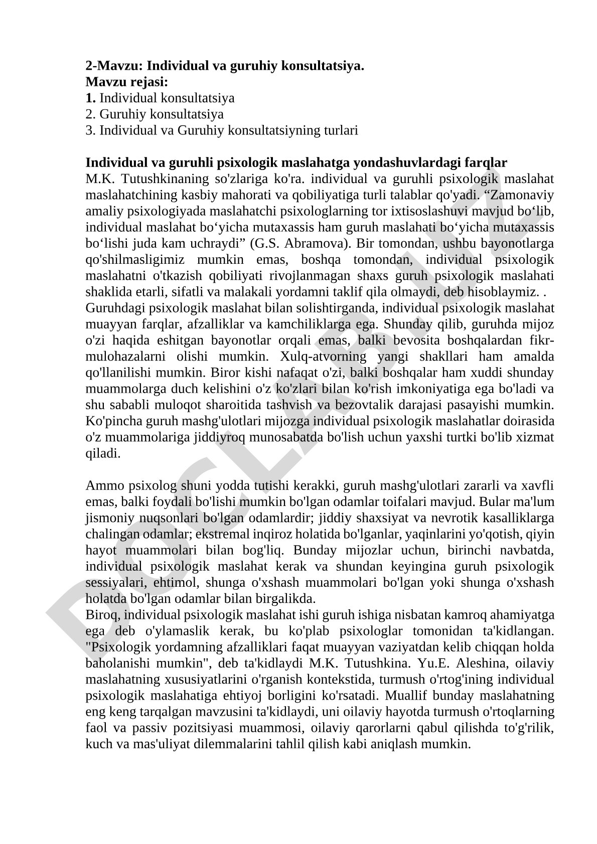 Individual va guruhiy konsultatsiya