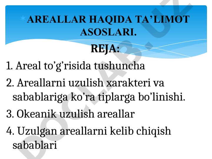 Areallar haqida ta'limot asoslari