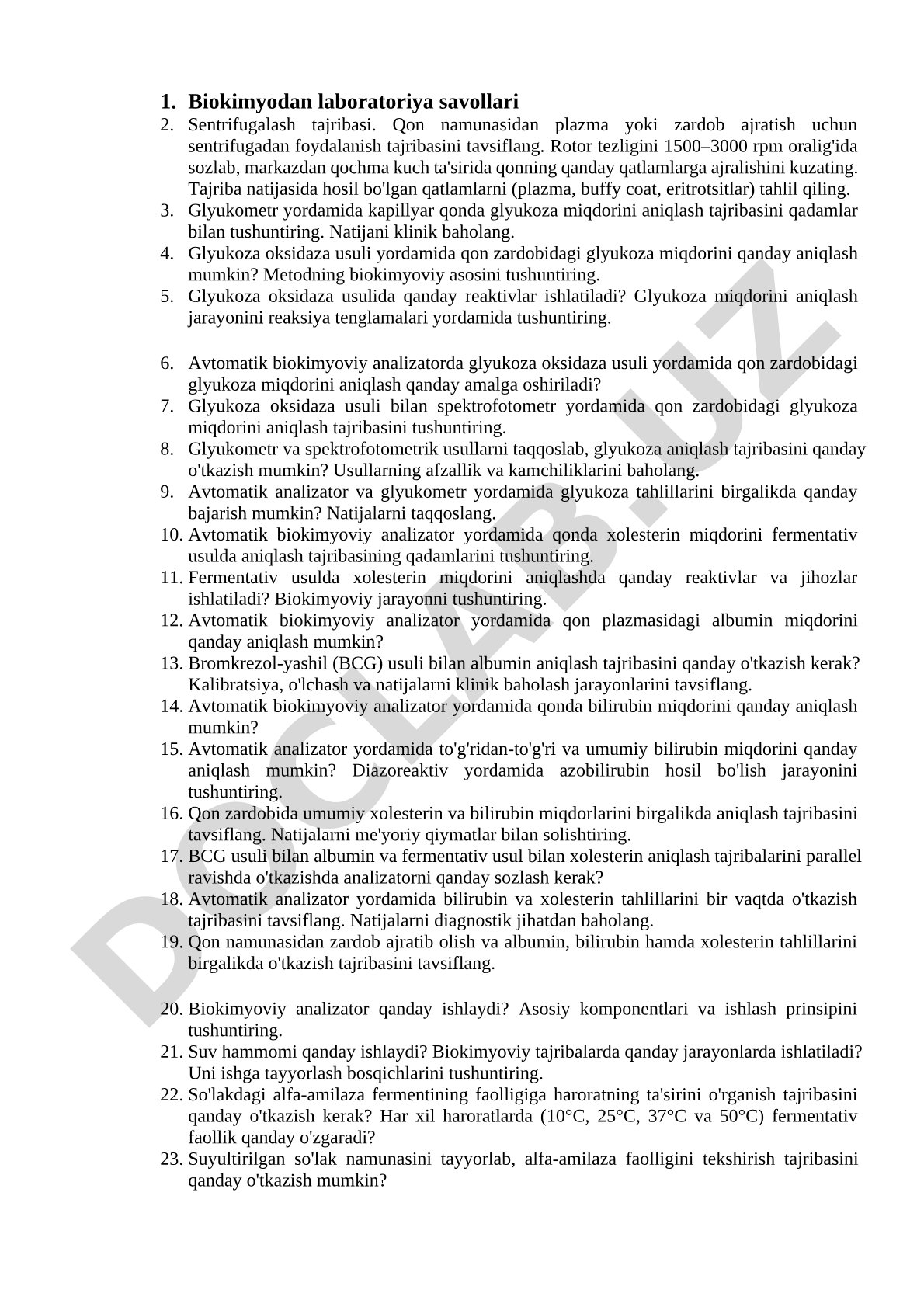 Biokimyodan laboratoriya savollari