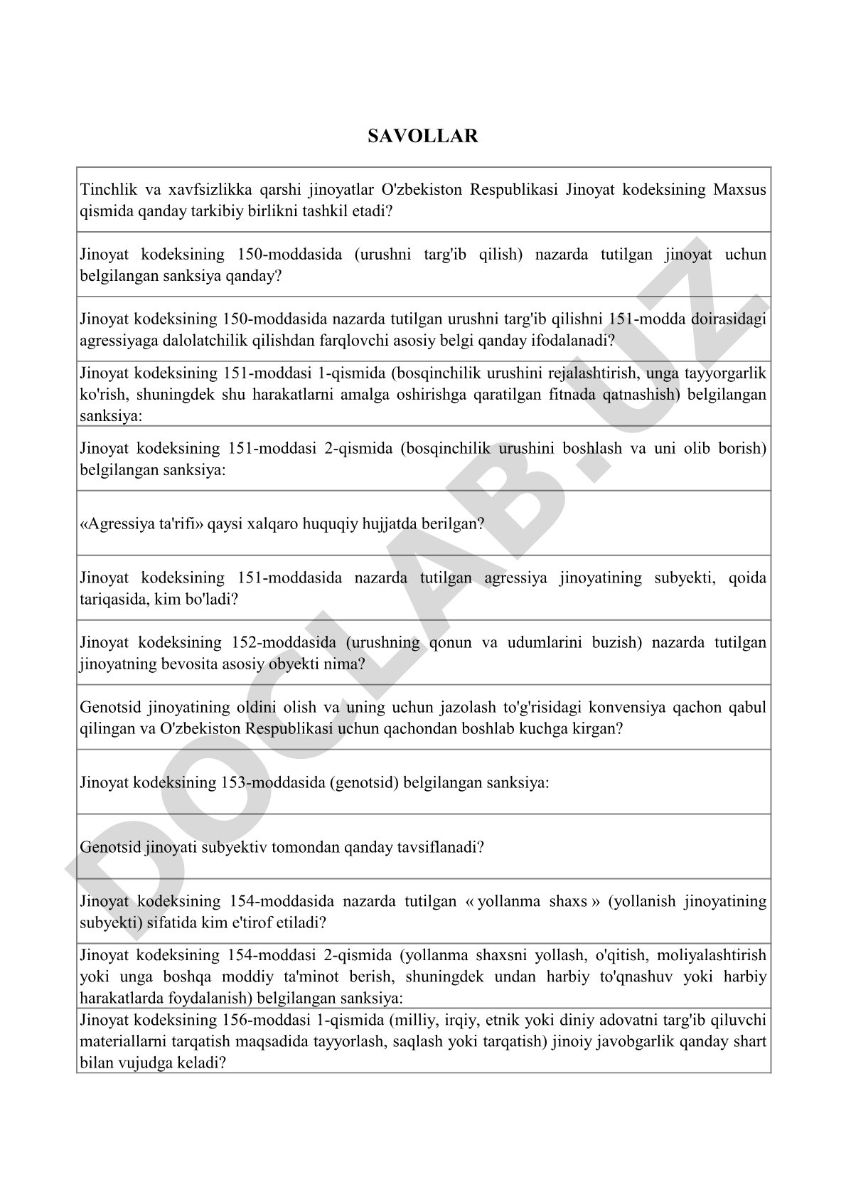 Tinchlik va xavfsizlikka qarshi jinoyatlar