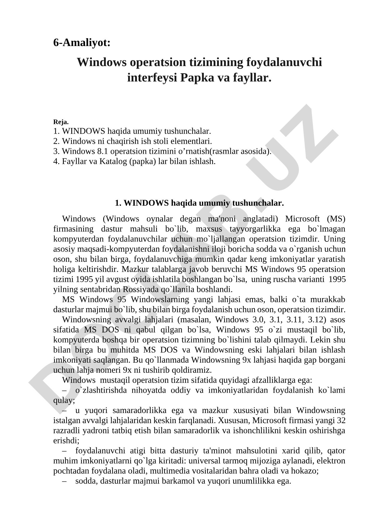 Windows operatsion tizimining foydalanuvchi interfeysi