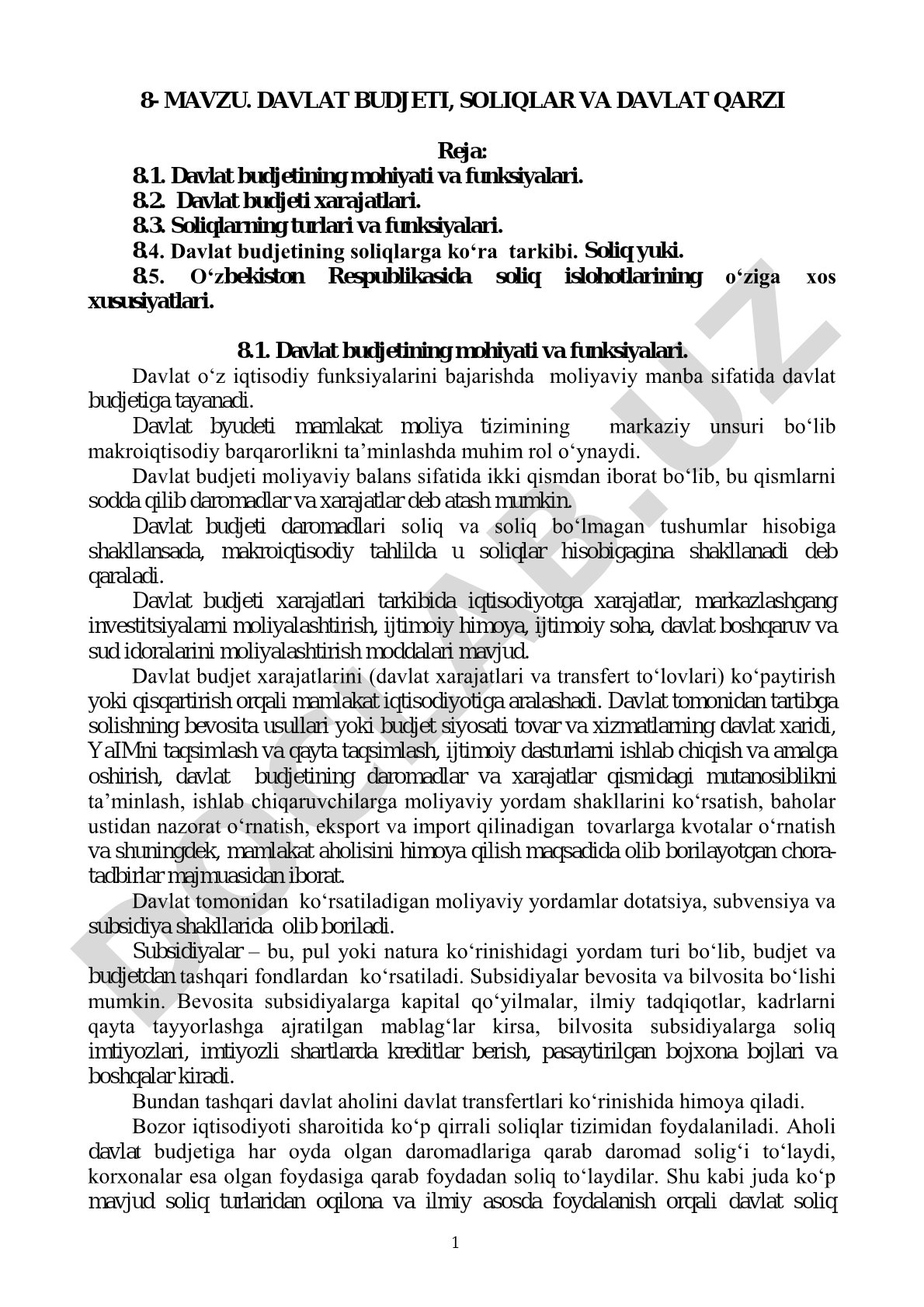 Davlat budjetining mohiyati va funksiyalari