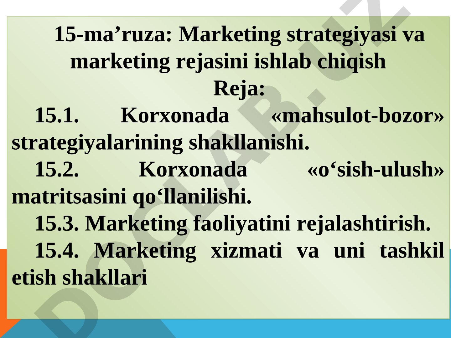 Marketing strategiyasi va marketing rejasini ishlab chiqish