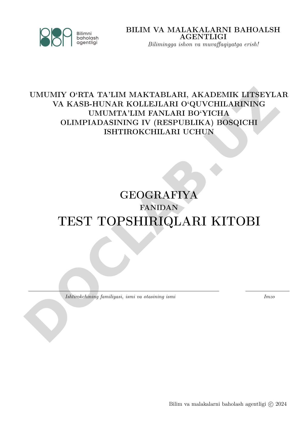 Geografiya fanidan olimpiada test topshiriqlari
