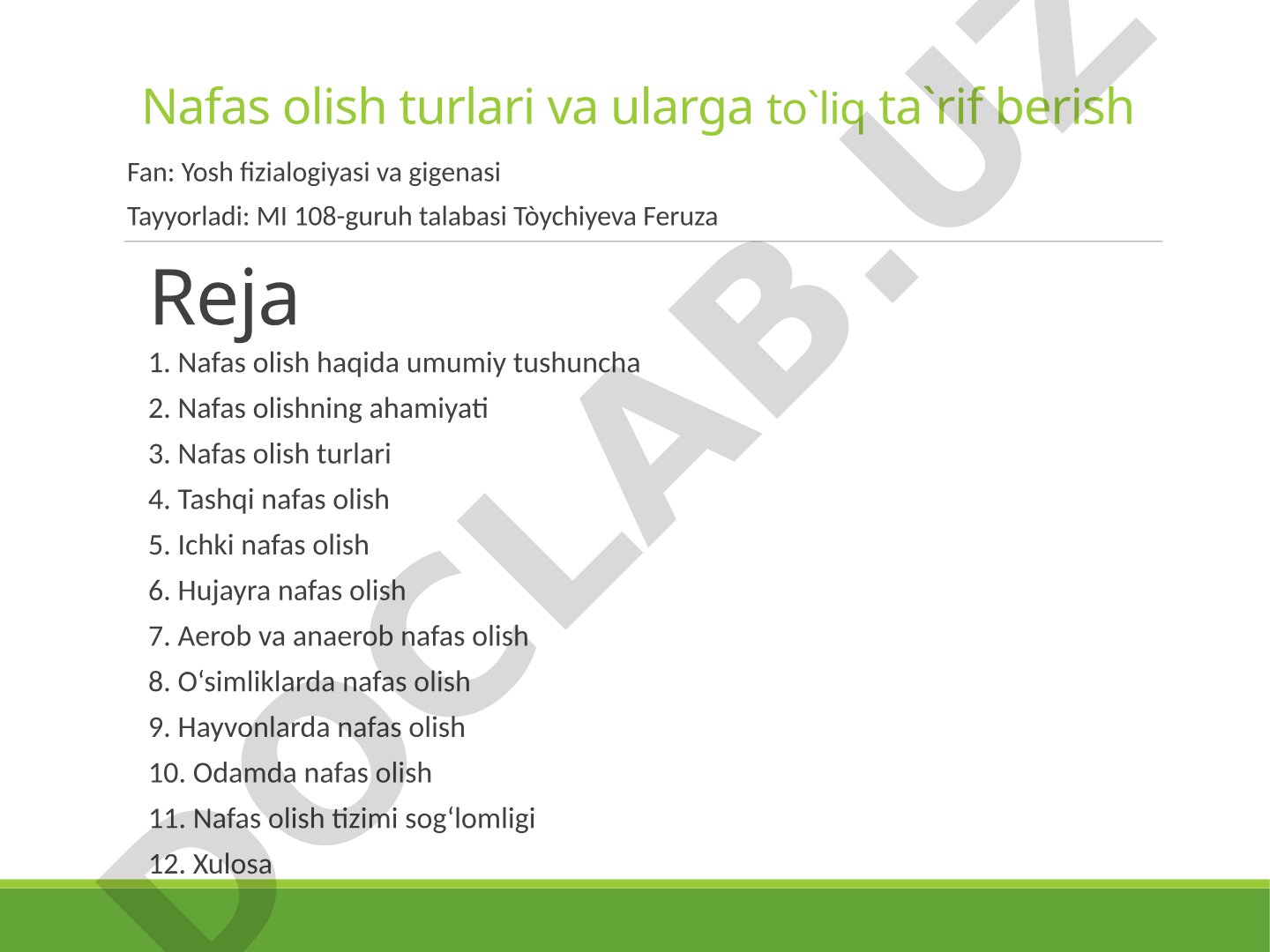 Nafas olish turlari va ularga to'liq ta'rif berish